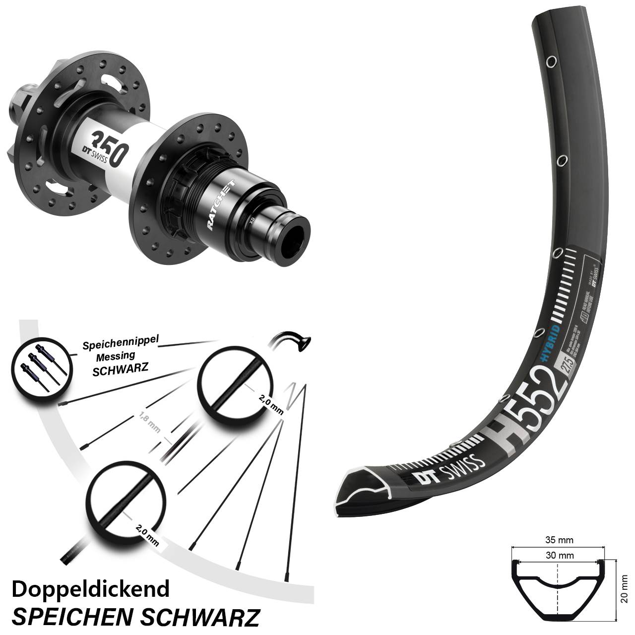 Hinterrad 29 Zoll DT Swiss H 552-350 6-Loch Sram XD Boost