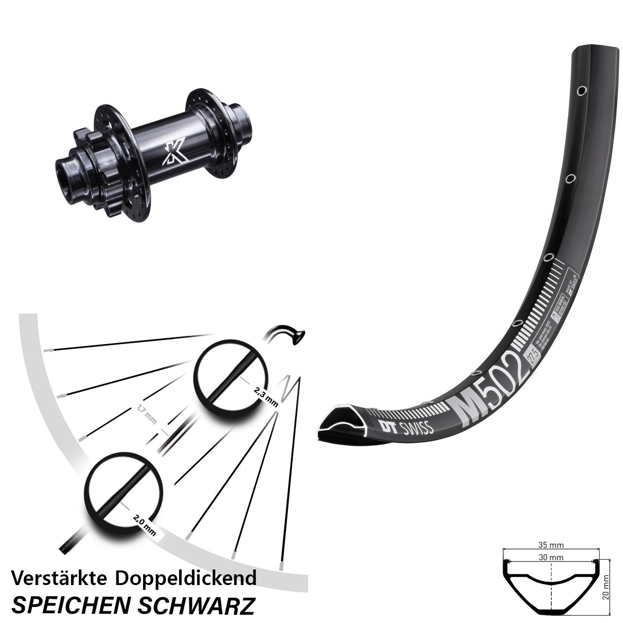 Vorderrad 6-Loch 29 Zoll DT Swiss M502 KX-M Steckachse 20x110 (DH alt)