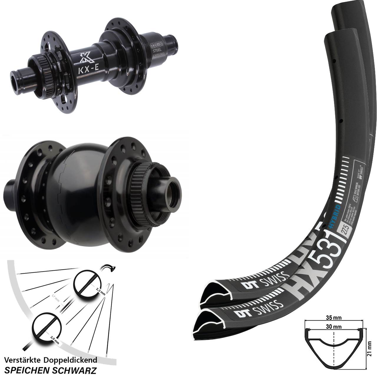 DT Swiss HX531 KX-E Heavy Duty SON 28 27,5 Zoll Laufradsatz 15x110 12x148 XD 11-12 fach