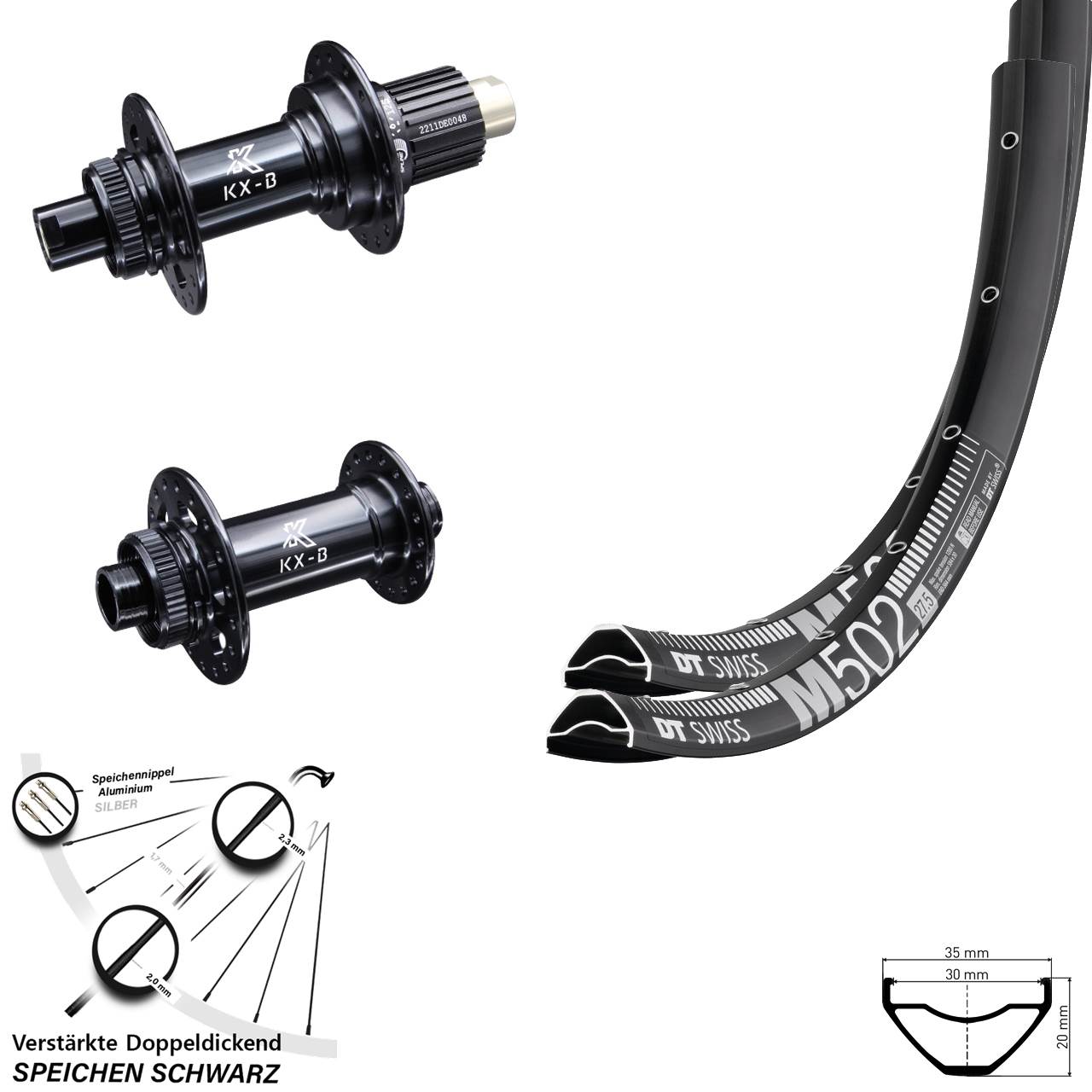 Disc Laufrad-Satz 27,5 Zoll DT Swiss M 502 KX-B Micro Spline 15x110 12x148 Boost