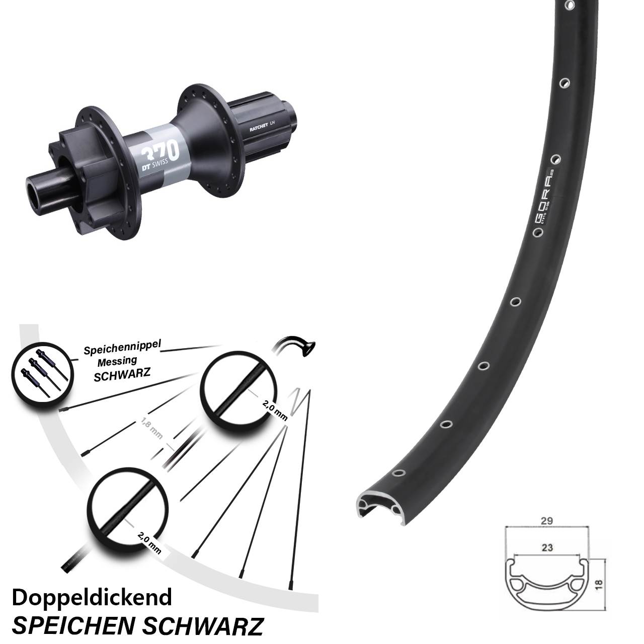 29 Zoll Hinterrad Gora 23 DT Swiss 370 Boost HG 11-fach 12x148
