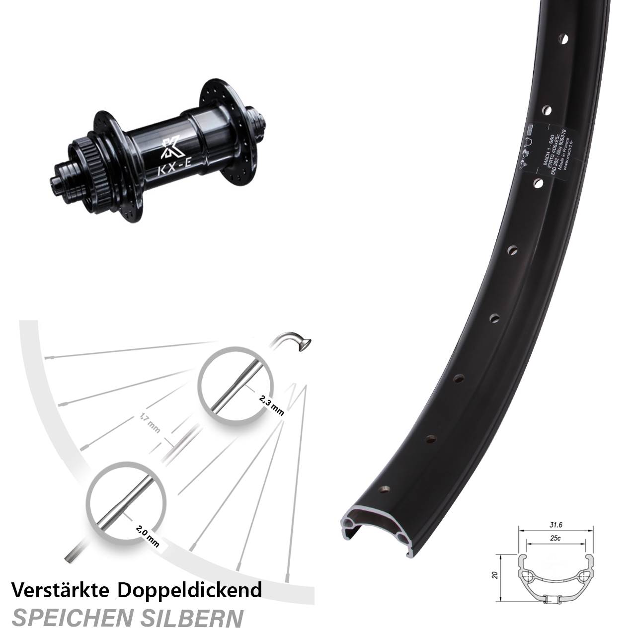 20 Zoll Vorderrad Centerlock für Schnellspanner Mach1 Kargo KX-E