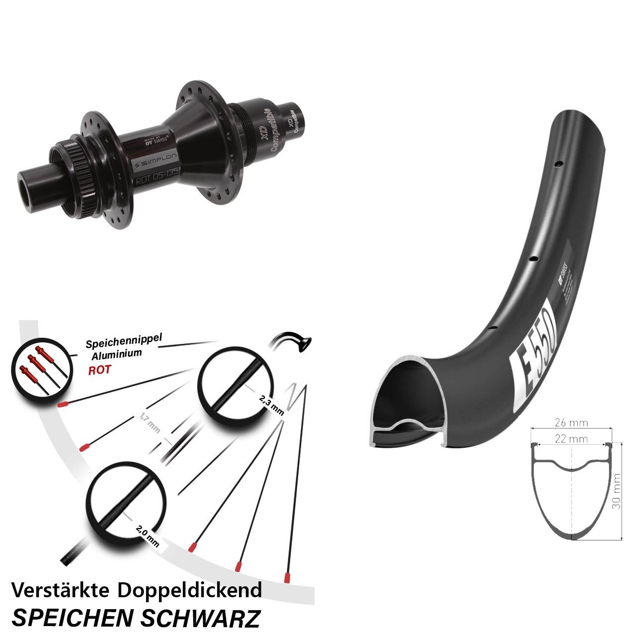 28 Zoll DT Swiss E 550 DT Swiss 370 Centerlock Hinterrad 12x142 SRAM XD