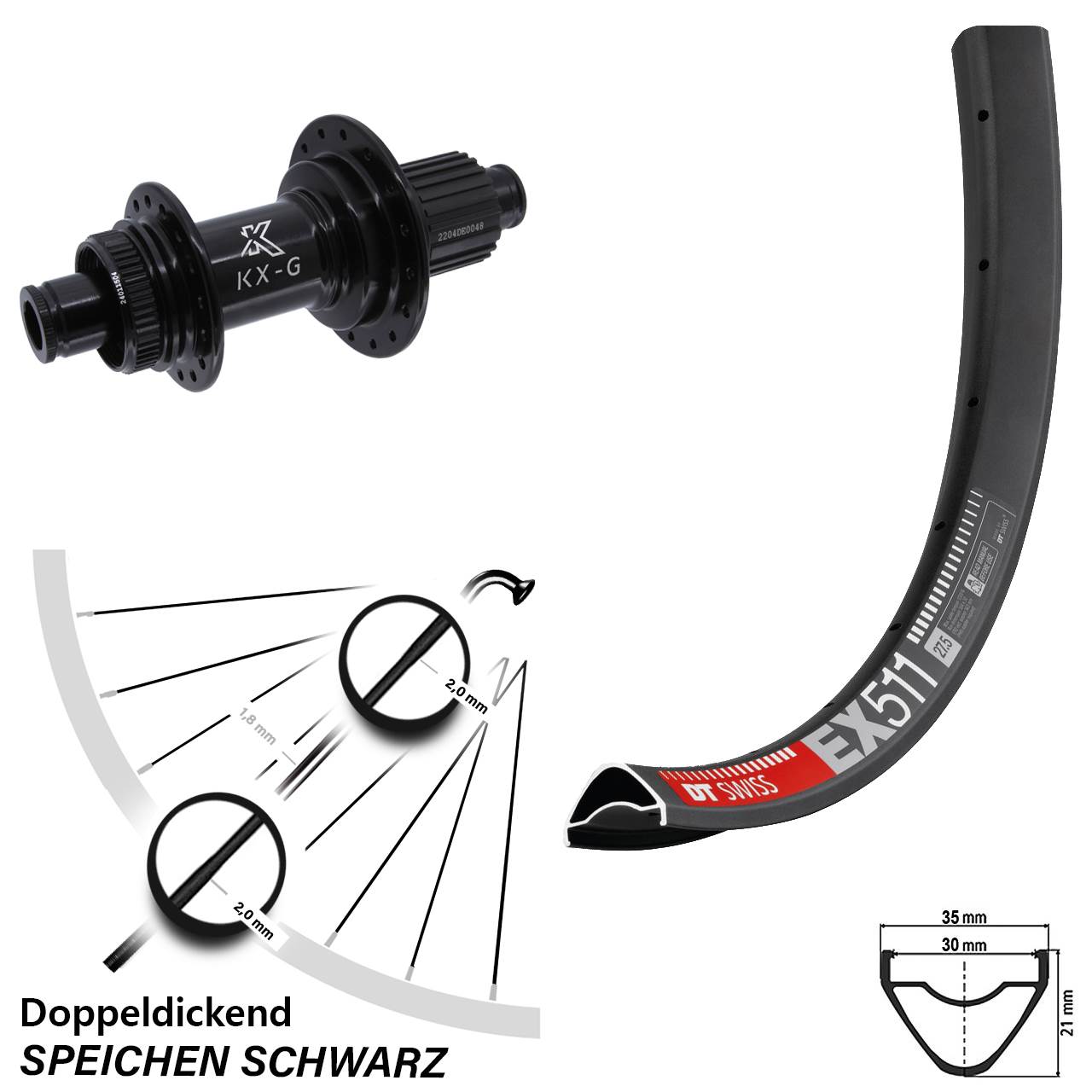 27,5 Zoll Hinterrad DT Swiss EX 511 KX-GS Micro Spline 12x142