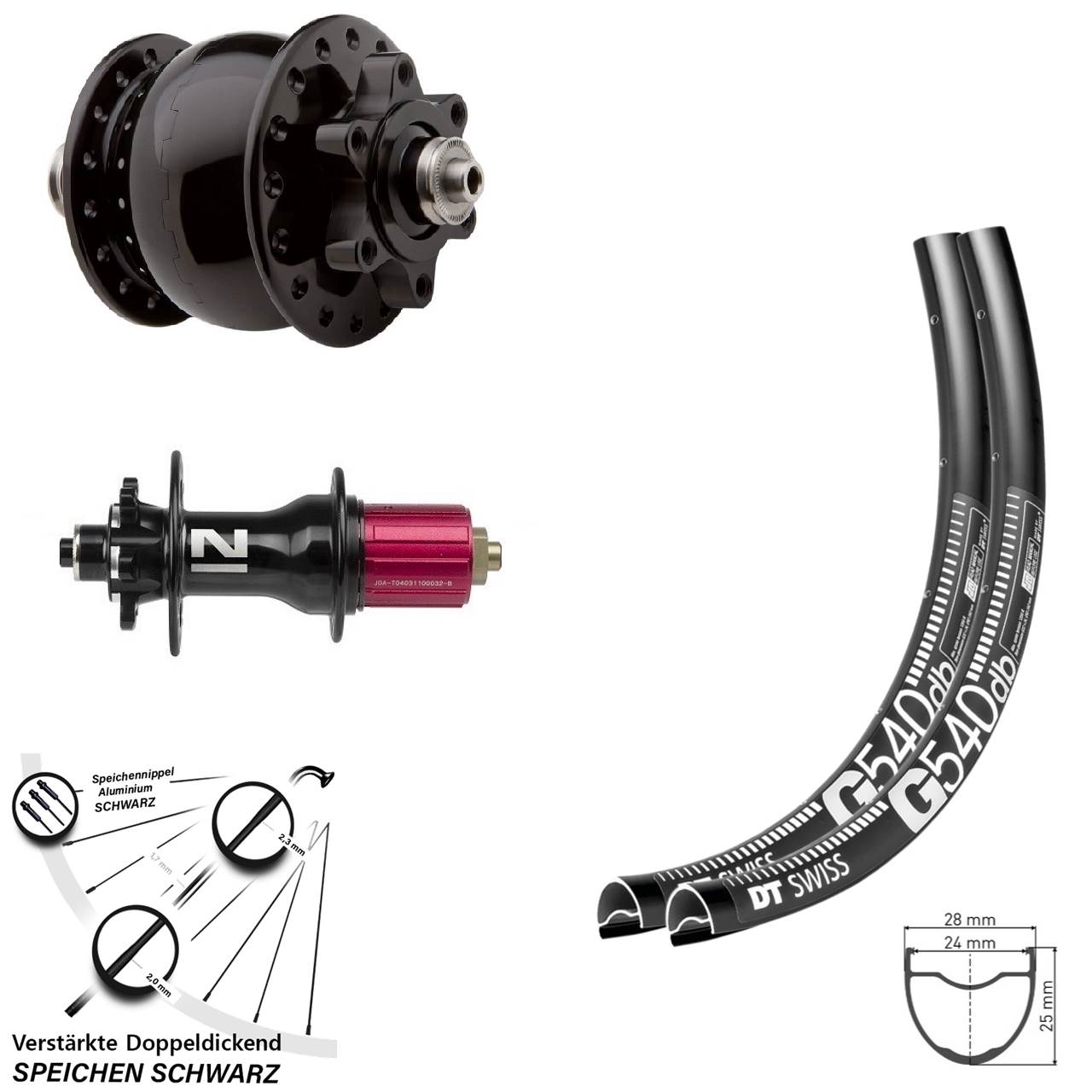 Laufrad-Satz SON 28 Disc 6-Loch Zoll DT Swiss G540 Novatec Superlight 8-12 fach HG QR