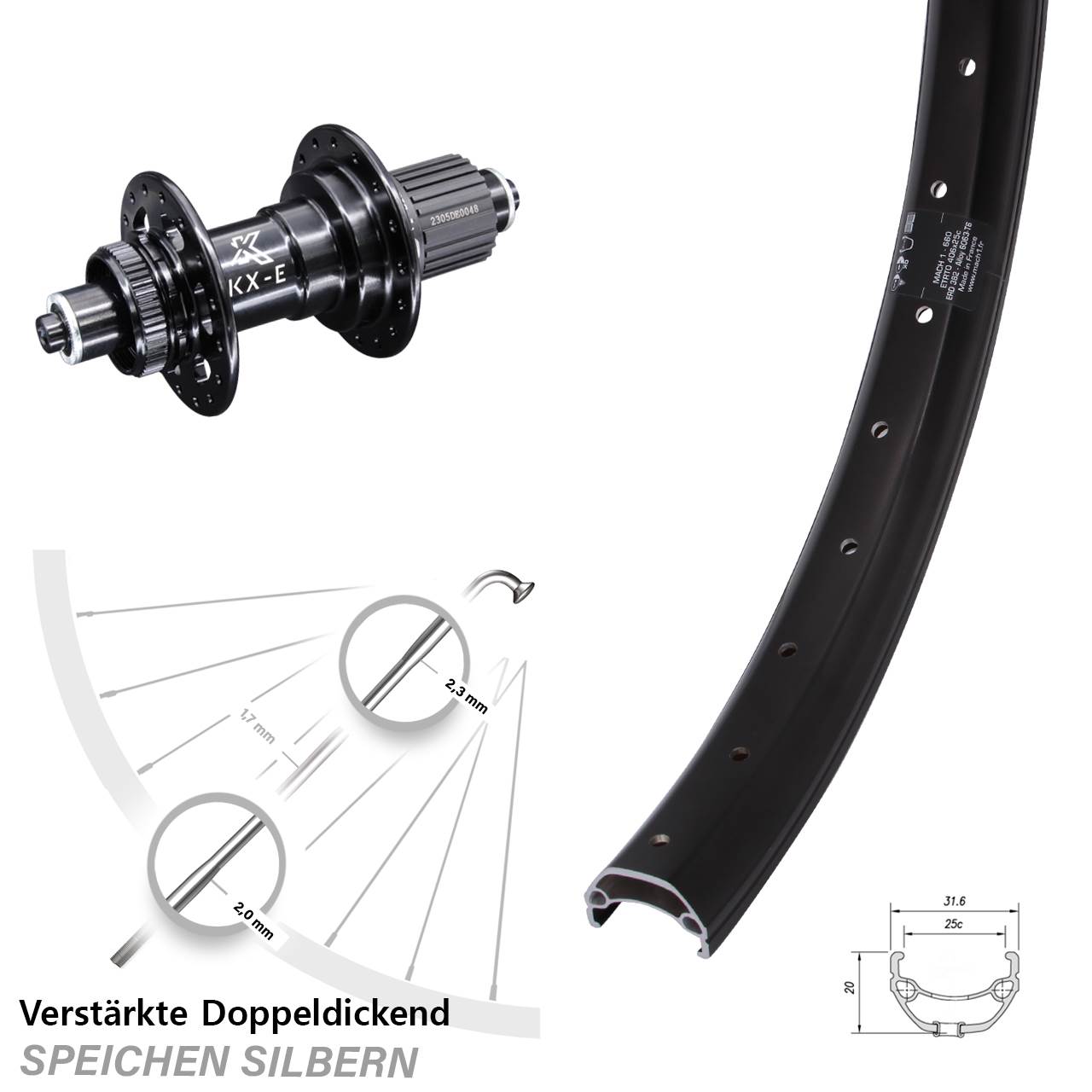 Hinterrad 20 Zoll Mach1 Kargo KX-E Micro Spline QR