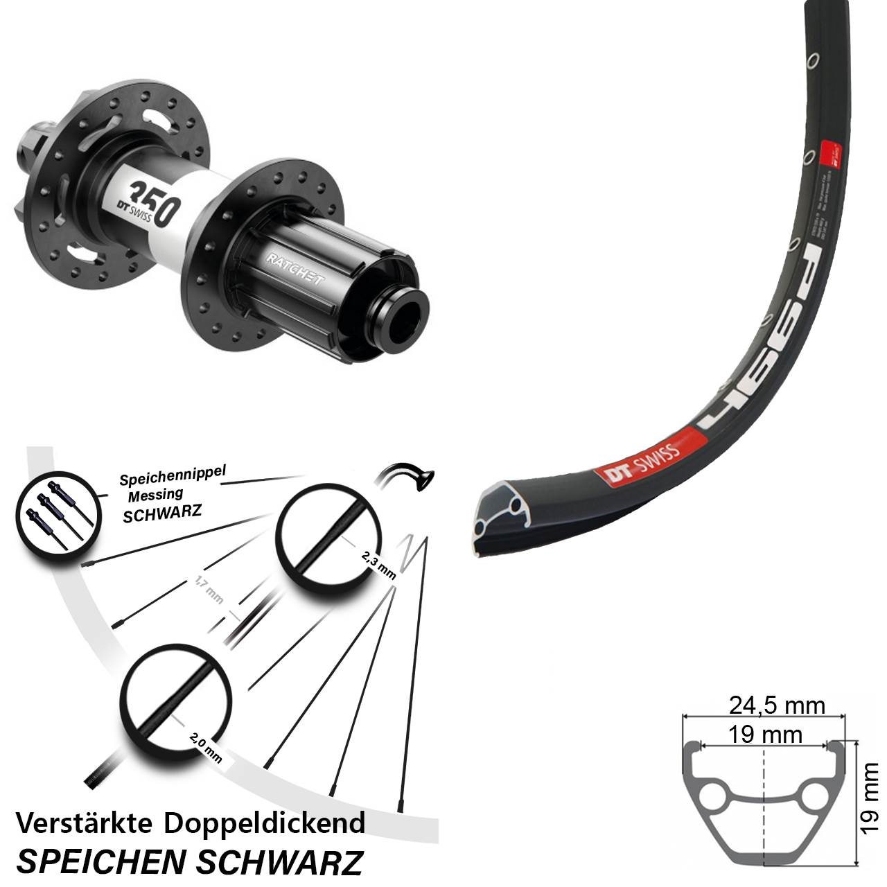 DT Swiss 466d-350 29 Zoll 6-Loch Hinterrad 12x142 8-11 fach HG