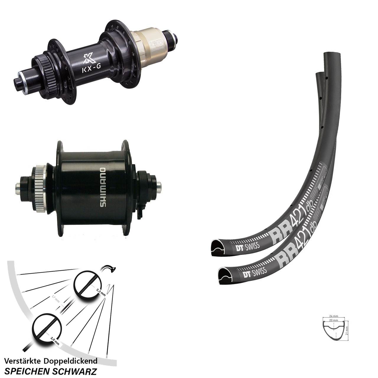 Laufradsatz für Schnellspanner 28 Zoll DT Swiss RR 421 KX-G Shimano DH-UR700-3D SRAM XDR