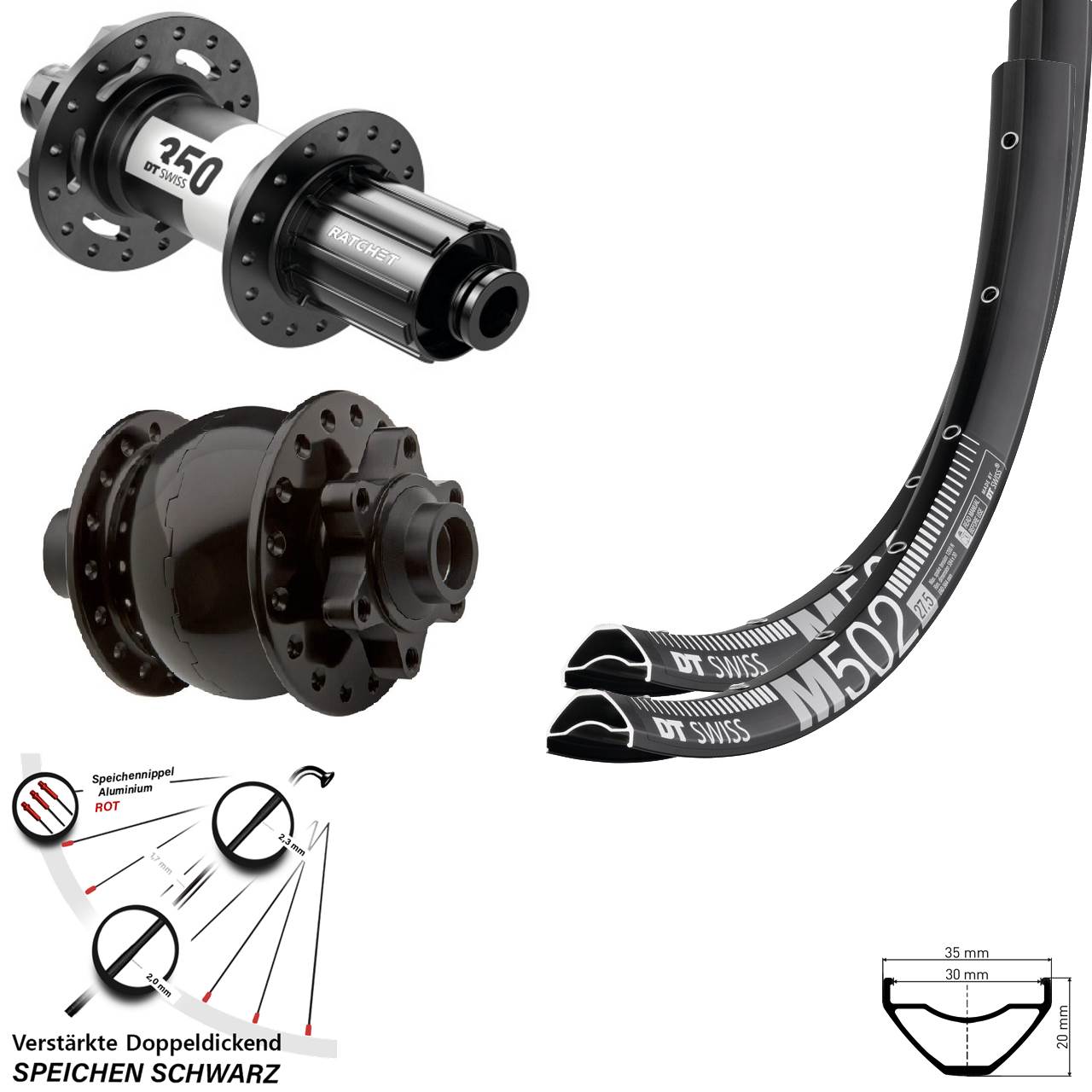 Laufradsatz 6-Loch 15x100 12x142 27,5 Zoll DT Swiss M 502-350 SON 28 8-11 fach HG