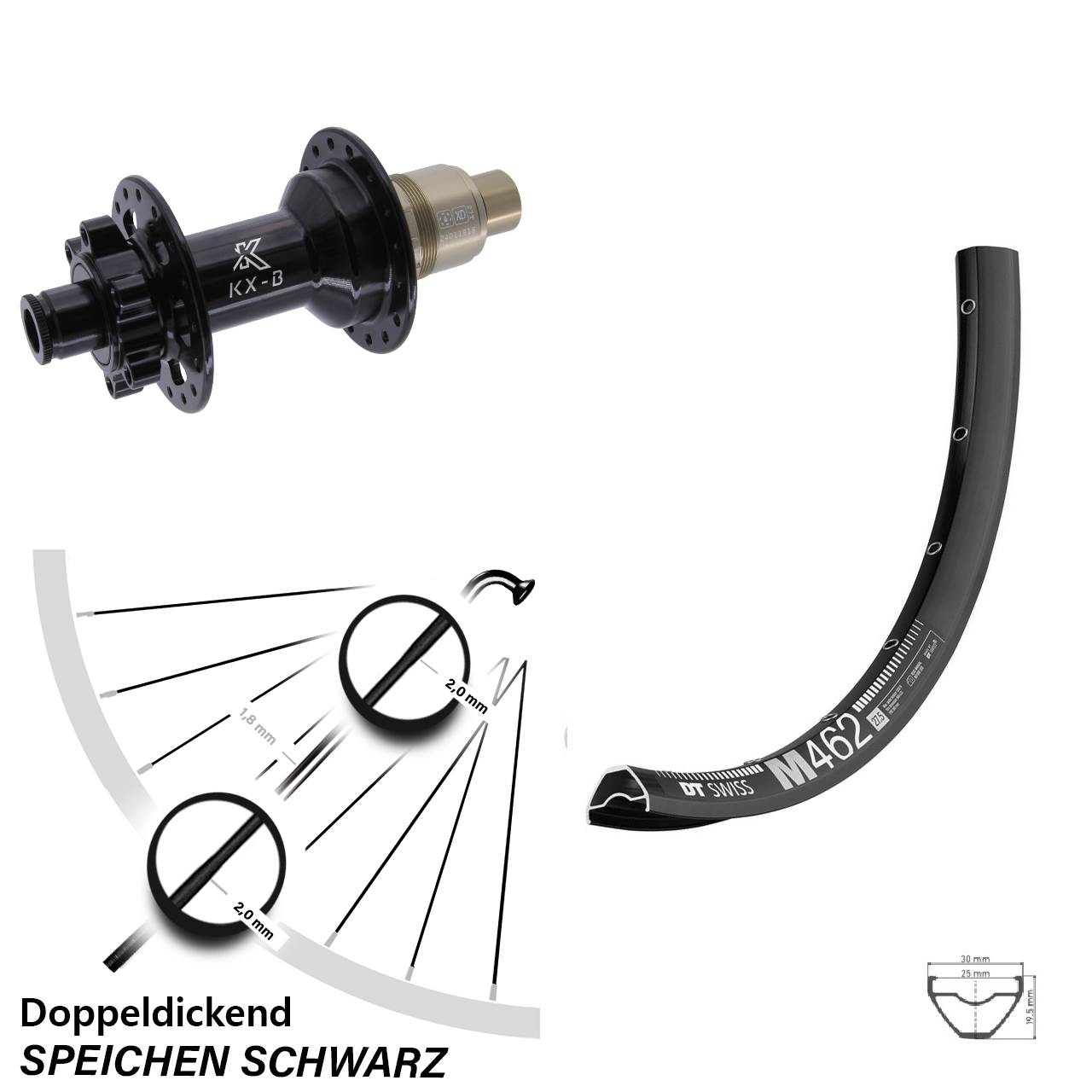 27,5 Zoll DT Swiss M 462 Hinterrad KX-B 6-Loch XD 12x148
