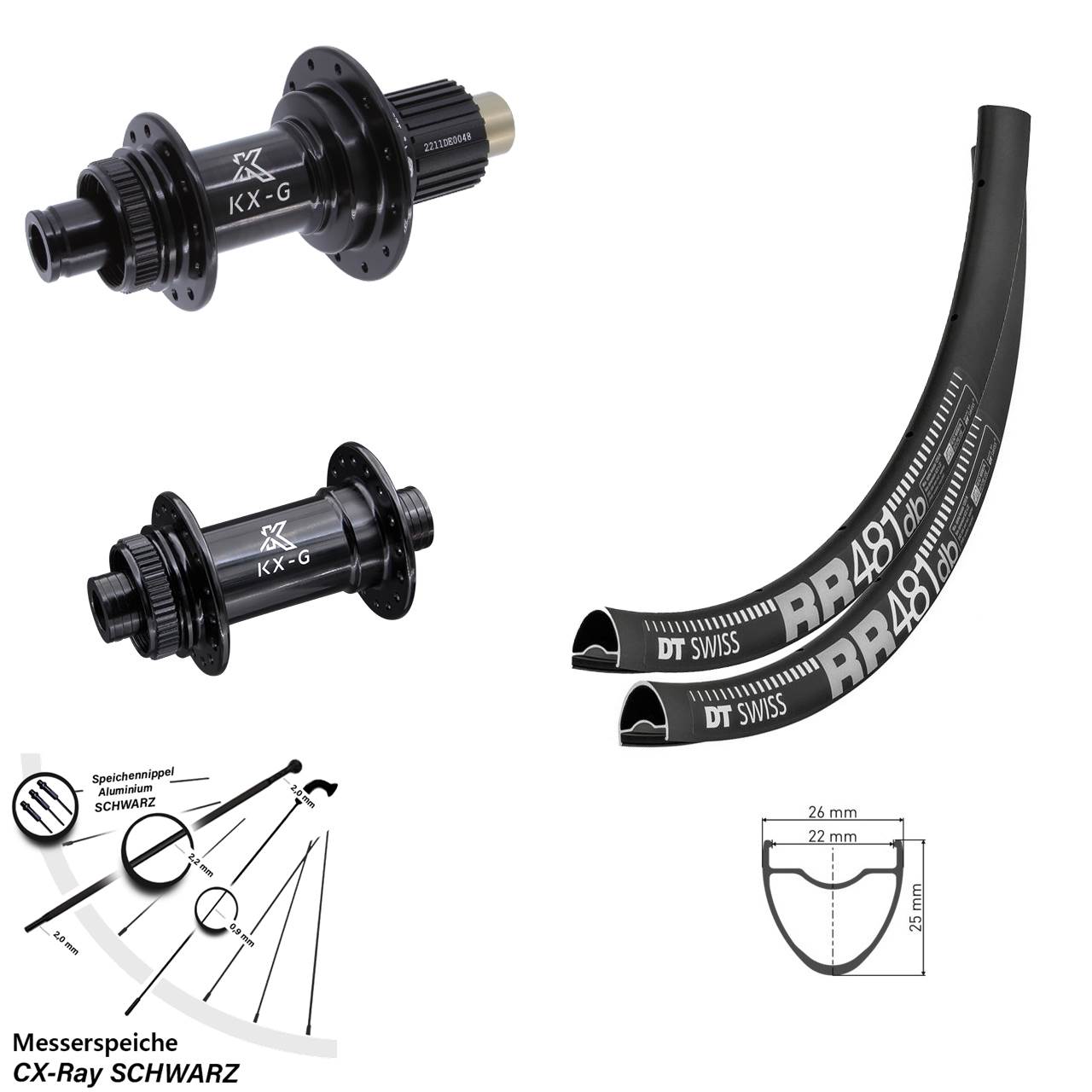 DT Swiss RR 481 KX-G 28 Zoll Disc Laufrad-Satz 12x100/142 CX-Ray Micro Splne