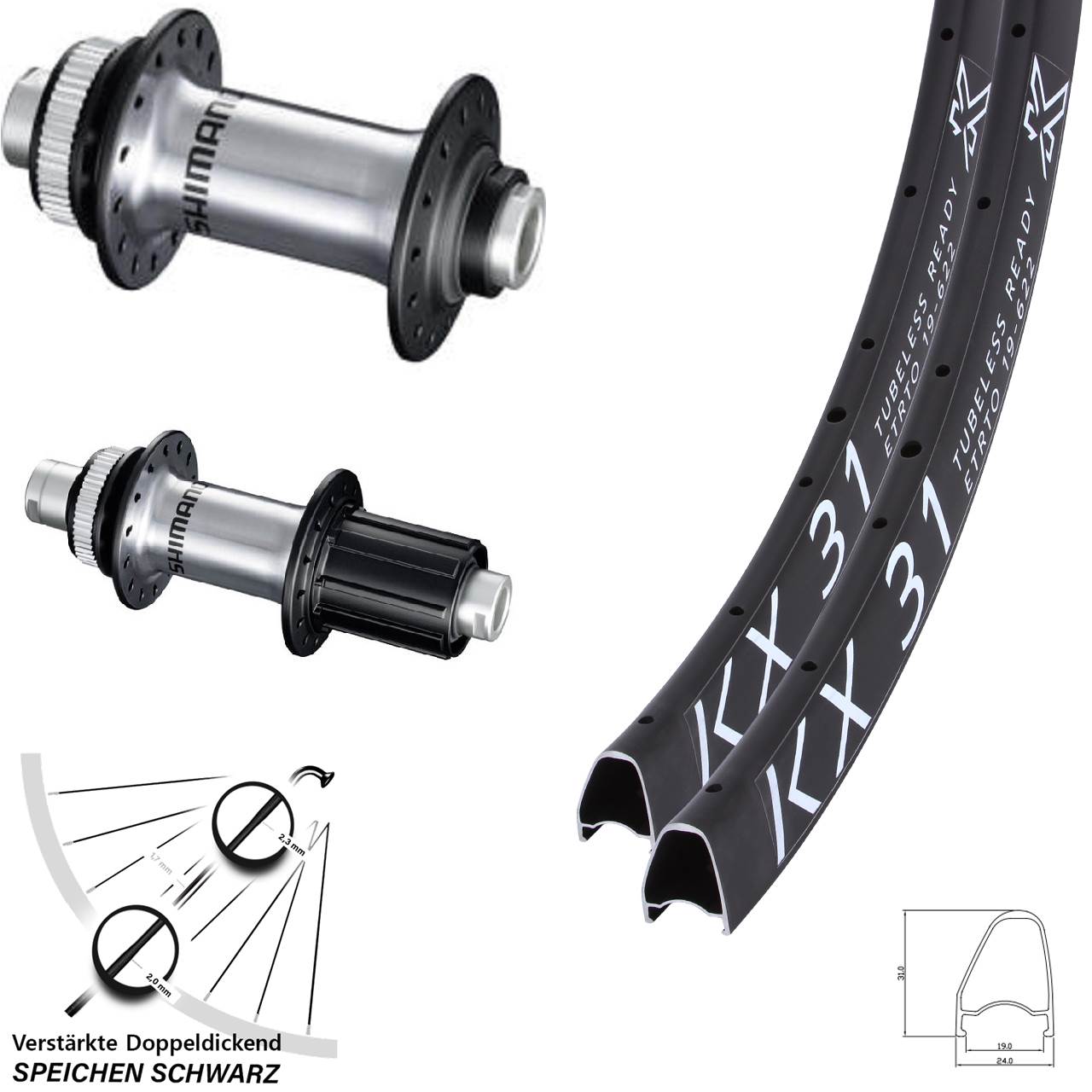 28 Zoll KX31 OS Shimano GRX RS770 Disc Laufrad-Satz 12x100/142 8-12 fach