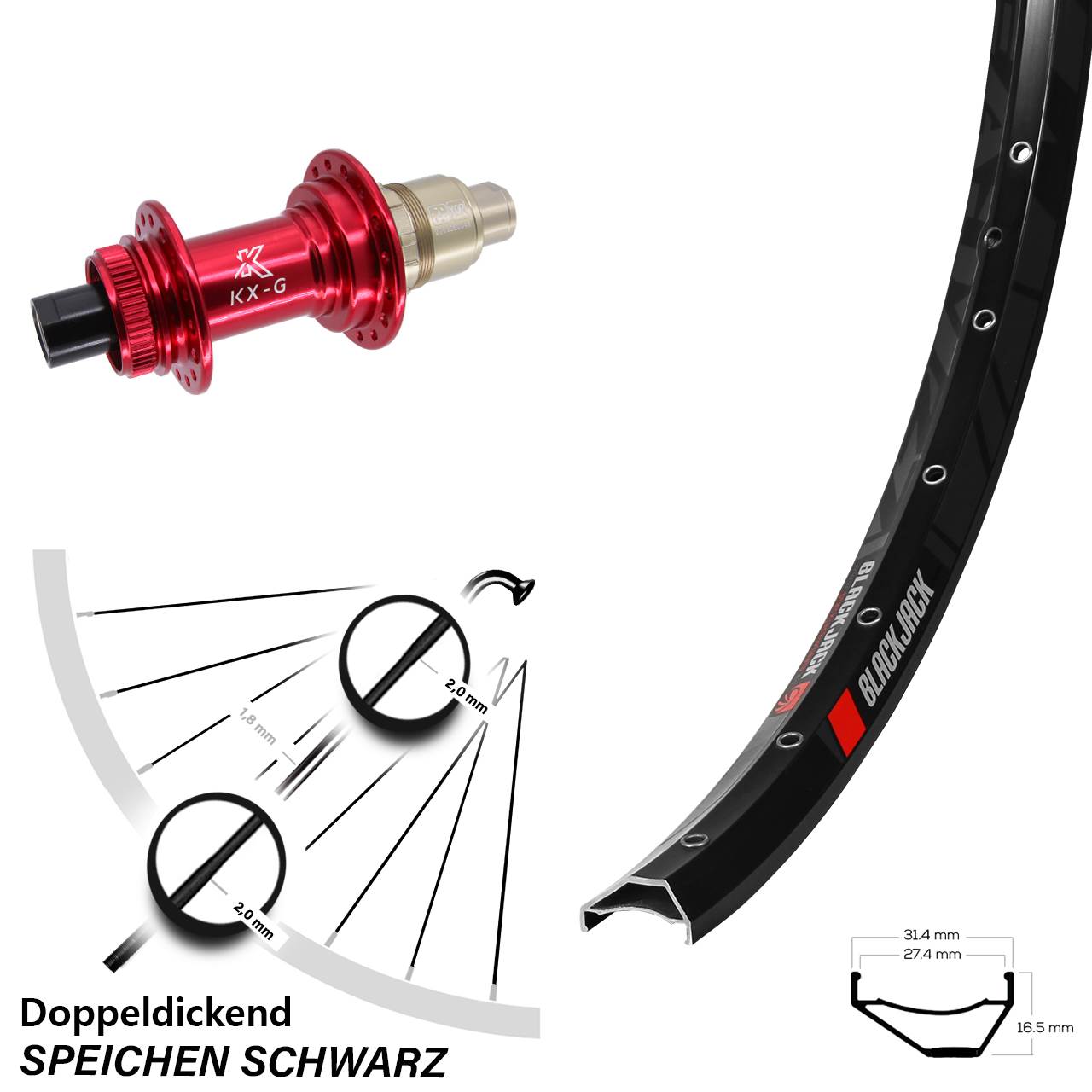 Disc Hinterrad 27,5 Zoll Rodi Ready 27 KX-G rot 12x142