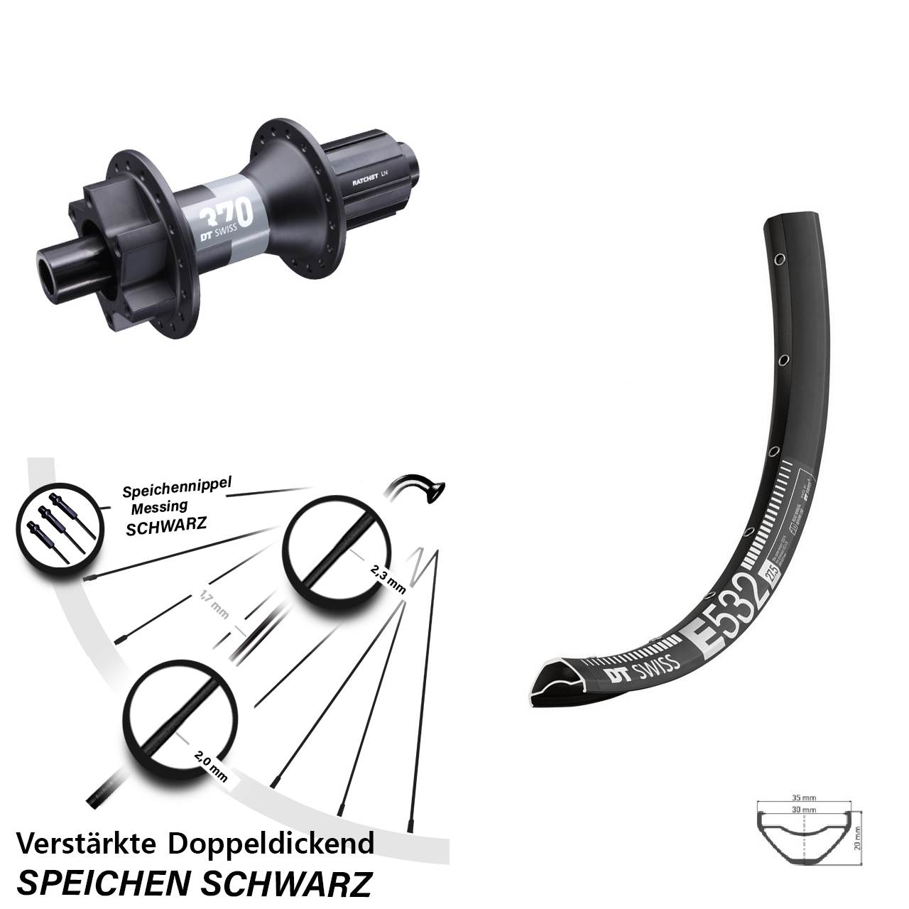 DT Swiss E532-370 27,5 Zoll 6-Loch Hinterrad 12x148 Boost 8-11 fach