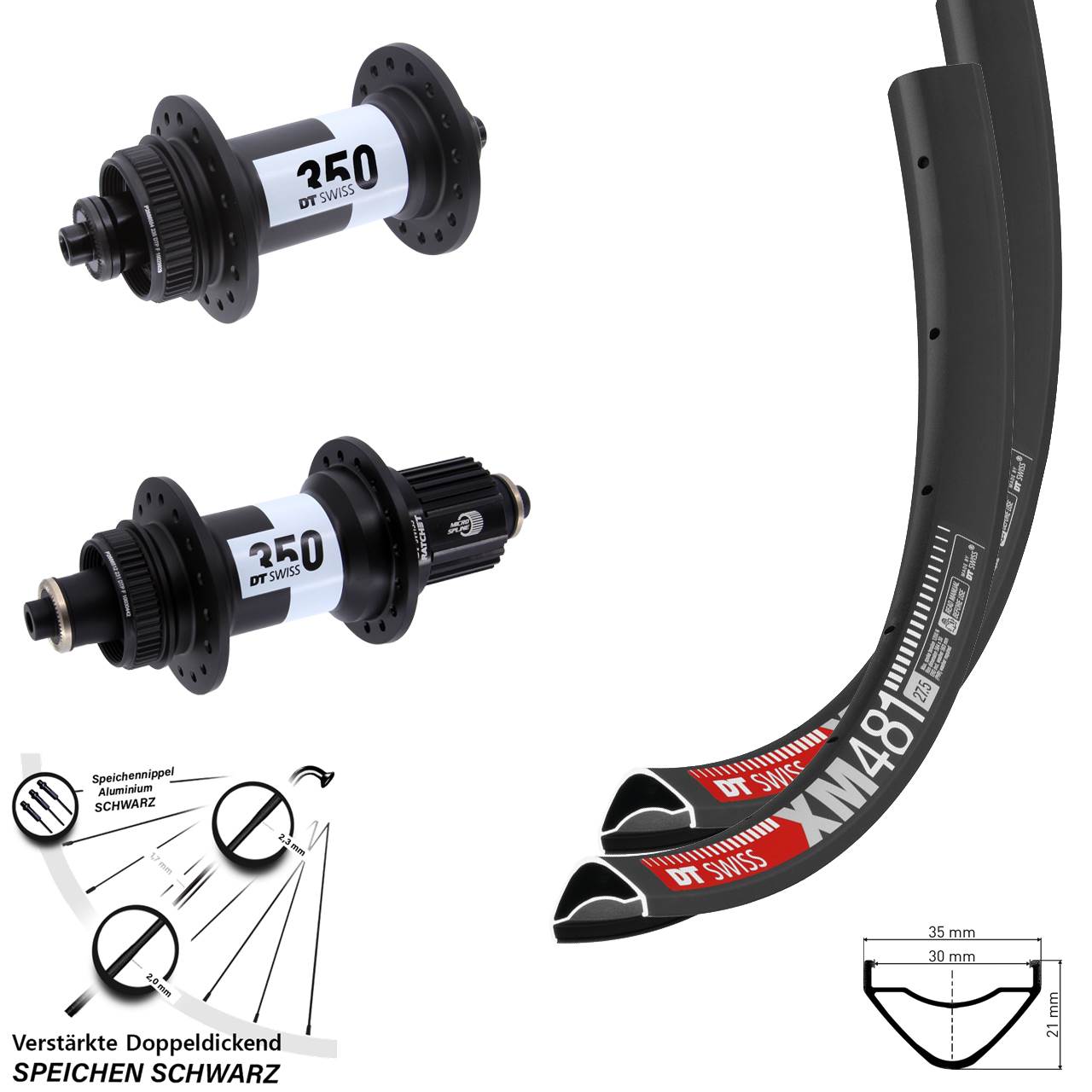 Laufradsatz Centerlock 27,5 Zoll XM481 DT Swiss 350 Shimano Micro Spline QR