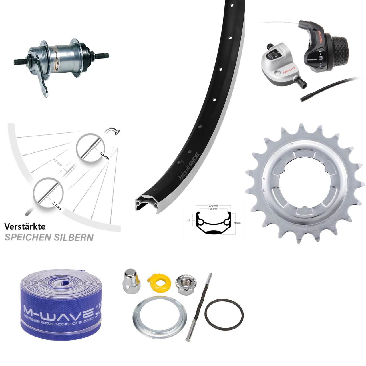 Hinterrad 26 Zoll Ryde Andra 40 Shimano Nexus Inter 3 Nabenschaltung mit Rücktritt
