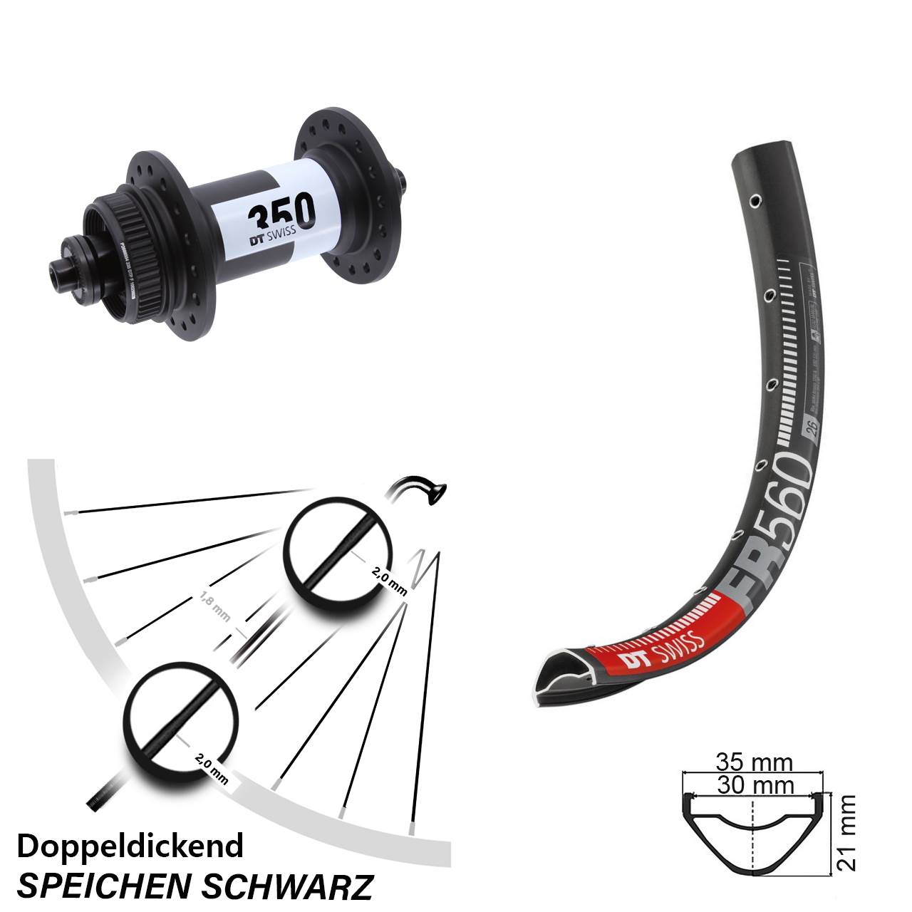 Vorderrad Centerlock für Schnellspanner 26 Zoll DT Swiss FR 560-350
