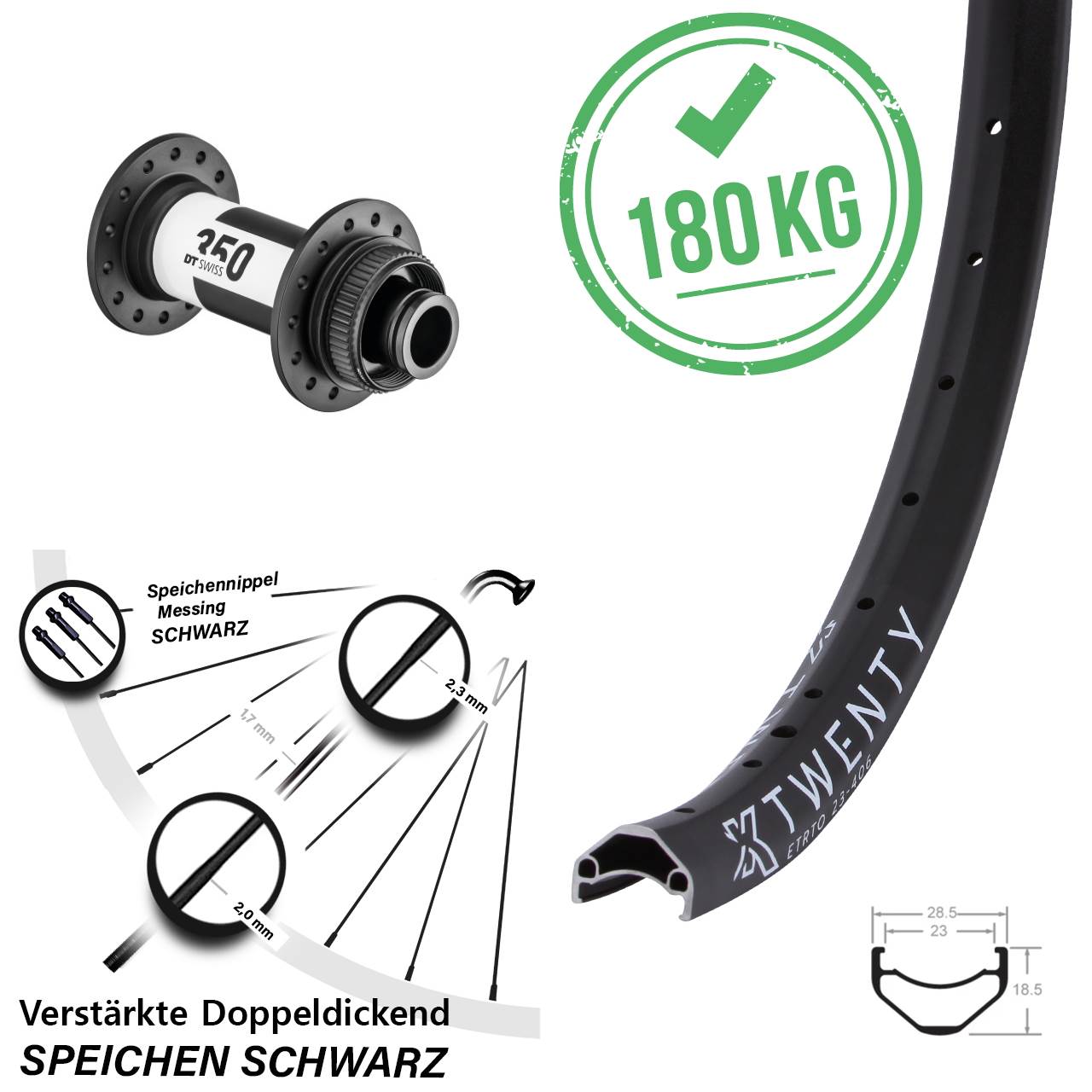 20 Zoll KX Twenty DT Swiss 350 Disc Laufrad 15x100