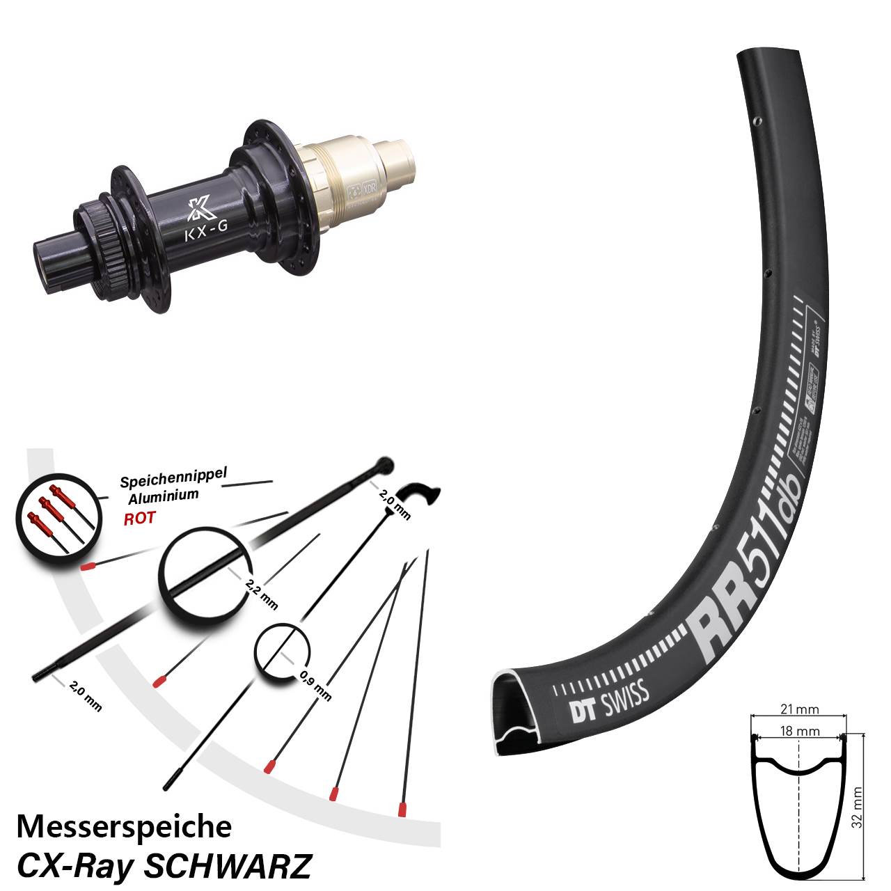 DT Swiss RR 511 KX-G 28 Zoll Disc Laufrad 12x142 CX-Ray SRAM XDR