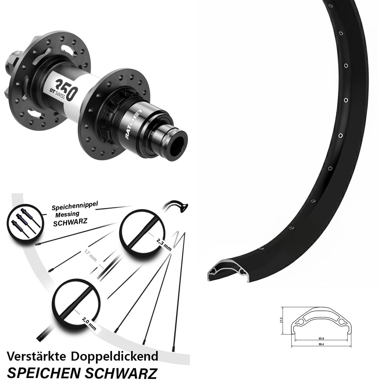 Ryde Disc 35 DT Swiss 350 29 Zoll 6-Loch Hinterrad 12x148 SRAM XD