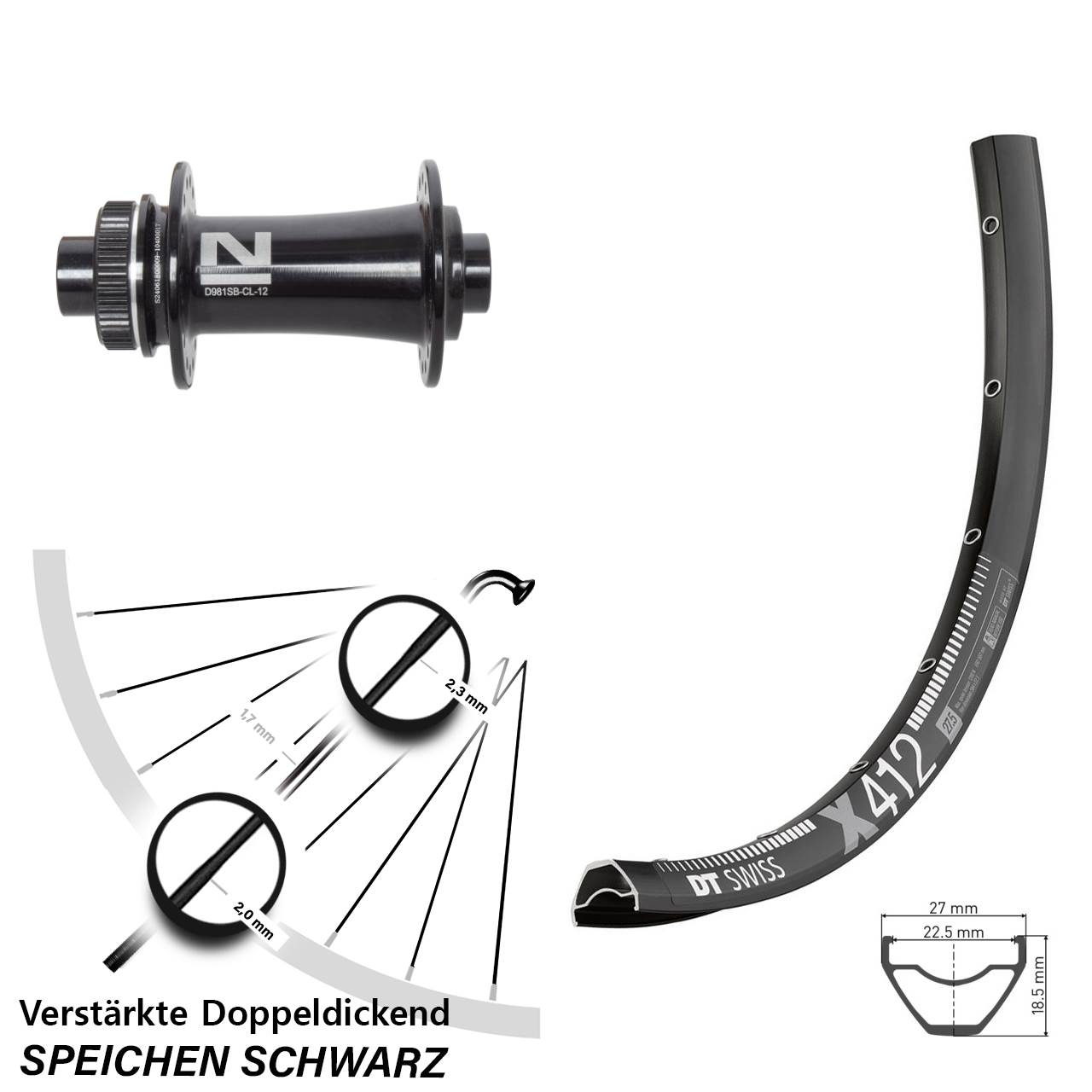 Vorderrad Centerlock 12x100 28 Zoll DT Swiss X412 Novatec D981