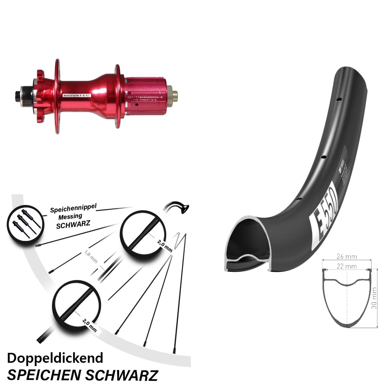 Disc Laufrad für Schnellspanner 28 Zoll DT Swiss E550 Novatec D792SB 8-12 fach HG