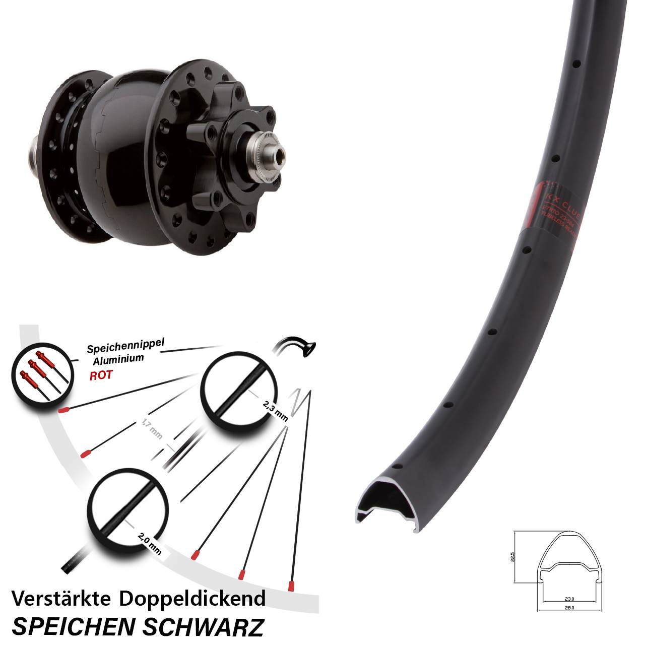 SON 28 Zoll KX Clue Dynamo-Vorderrad 6-Loch QR