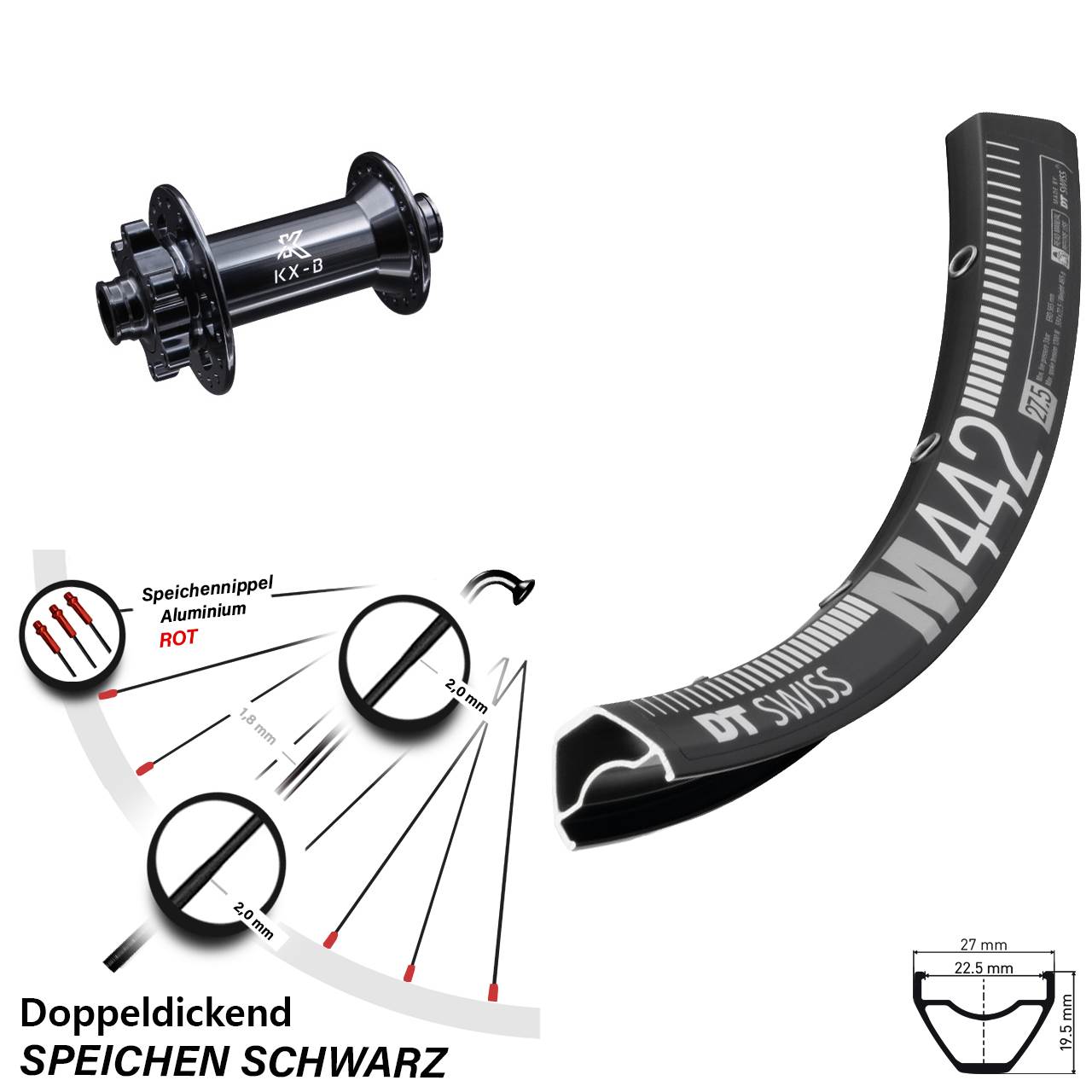 Boost Vorderrad 6-Loch 15x110 29 Zoll DT Swiss M442 KX-B