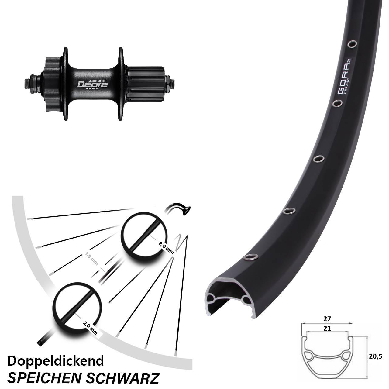 28 Zoll Hinterrad Gora 21 Shimano M525