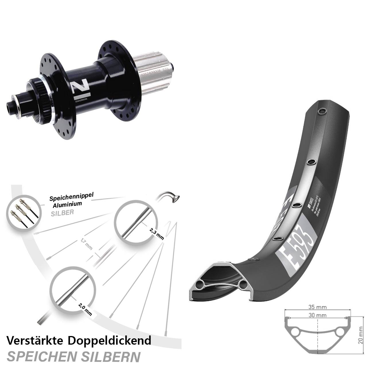 29 Zoll DT Swiss E 593 Novatec D042SB Disc Laufrad QR 8-12 fach