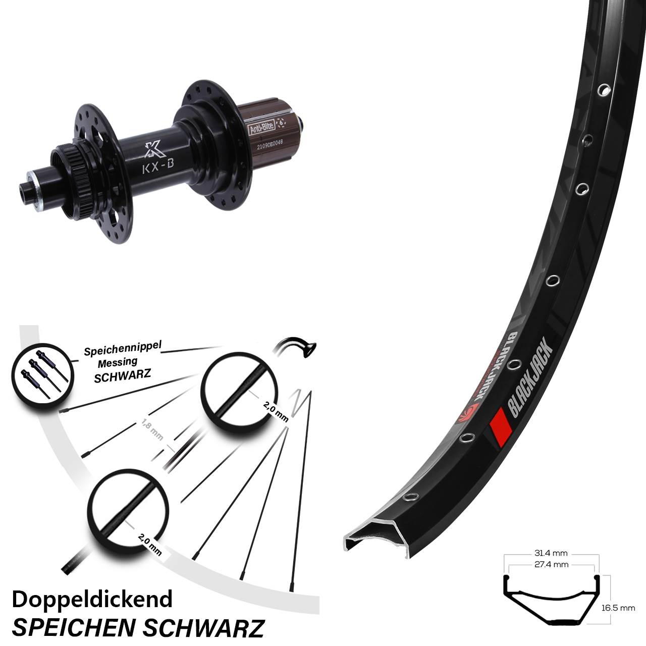 650B Rodi Ready 27 KX-B Boost Disc Hinterrad für Schnellspanner Boost 8-12 fach HG