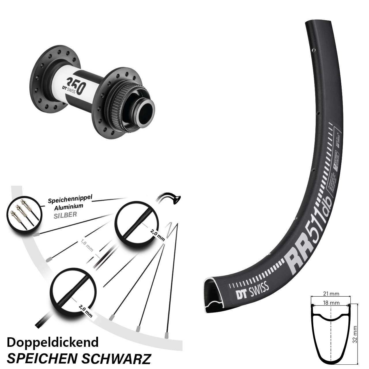 28 Zoll DT Swiss RR511 350 Disc Laufrad 15x100