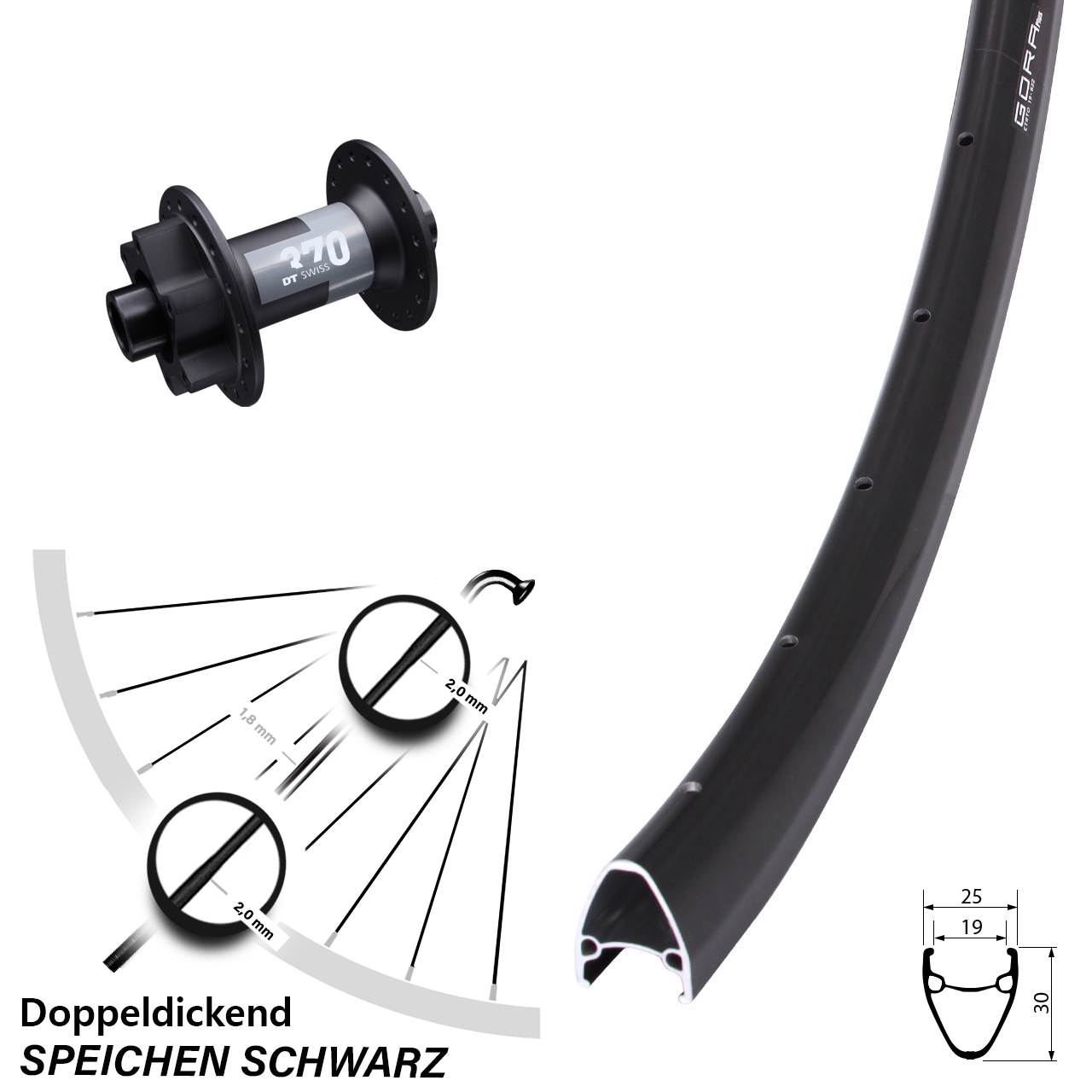6-Loch Vorderrad 28 Zoll Gora Plus DT Swiss 370 12x100