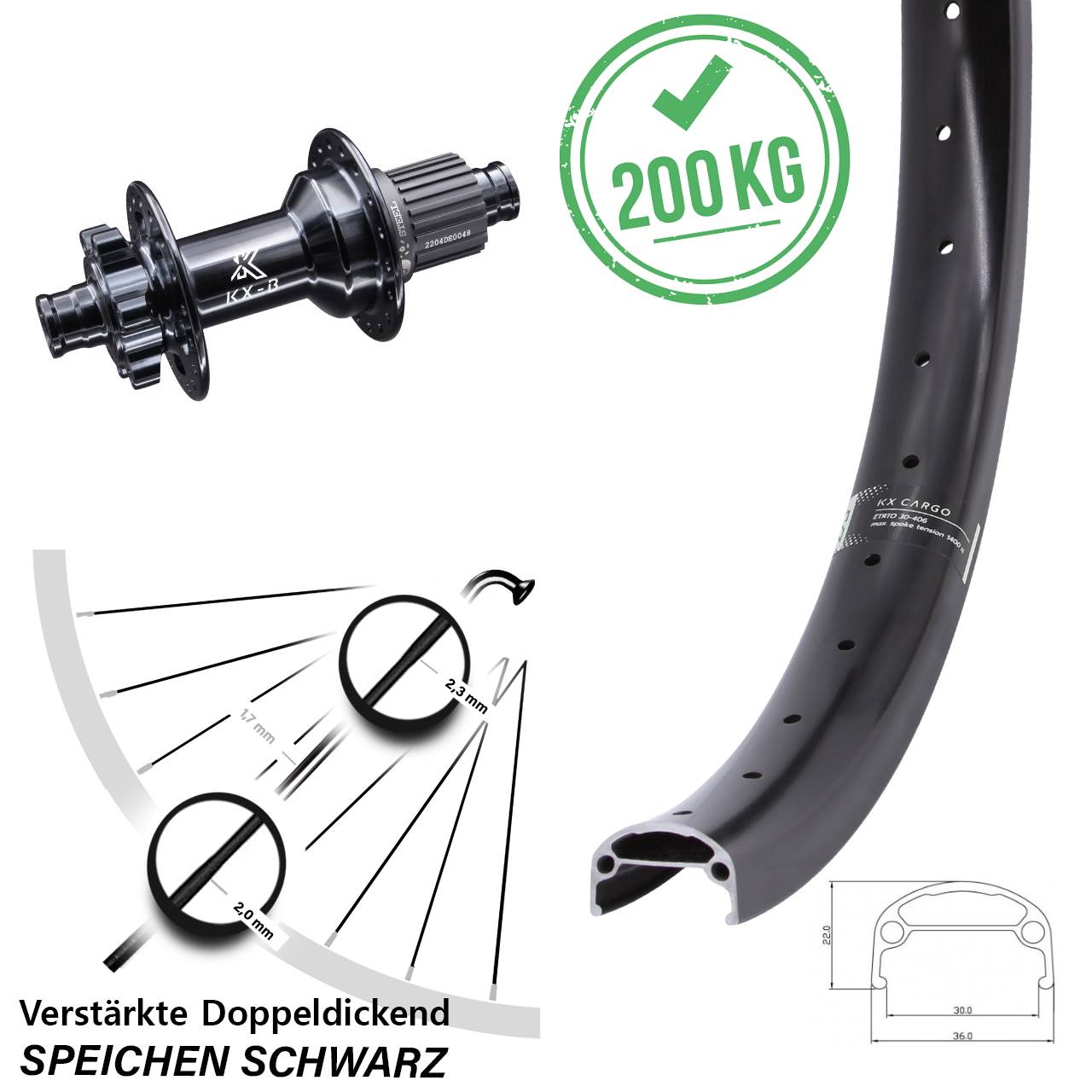 Hinterrad 26 Zoll KX Cargo Boost 12x148 6-Loch Micro Spline Stahl