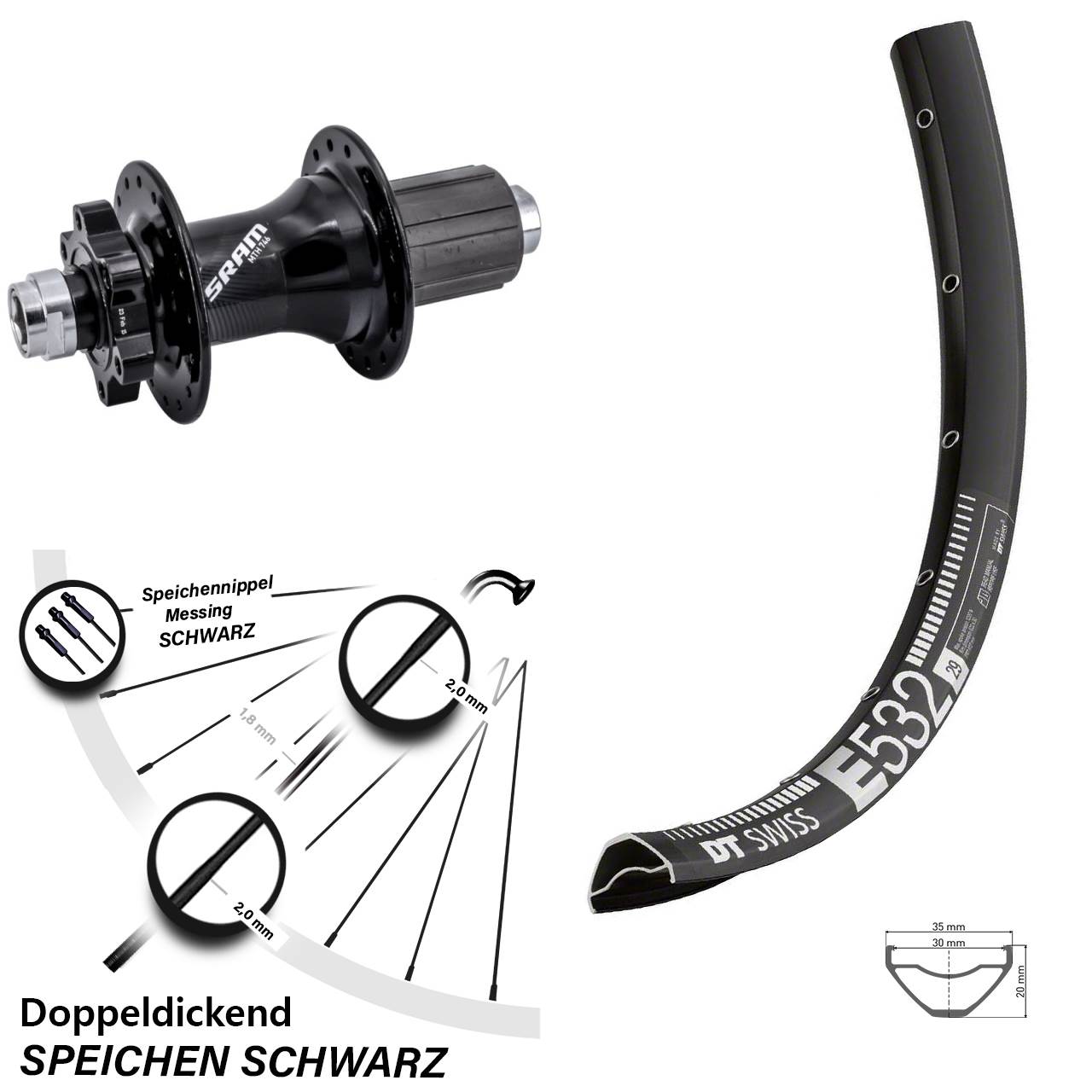 Disc Hinterrad 12x148 29 Zoll DT Swiss E532 Sram 746 8-11 fach