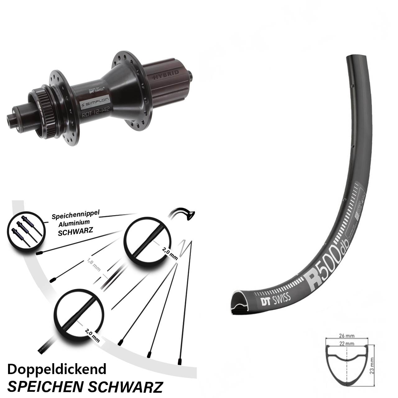 29 Zoll DT Swiss R 500-370 Hybrid Disc Hinterrad QR 8-11 fach