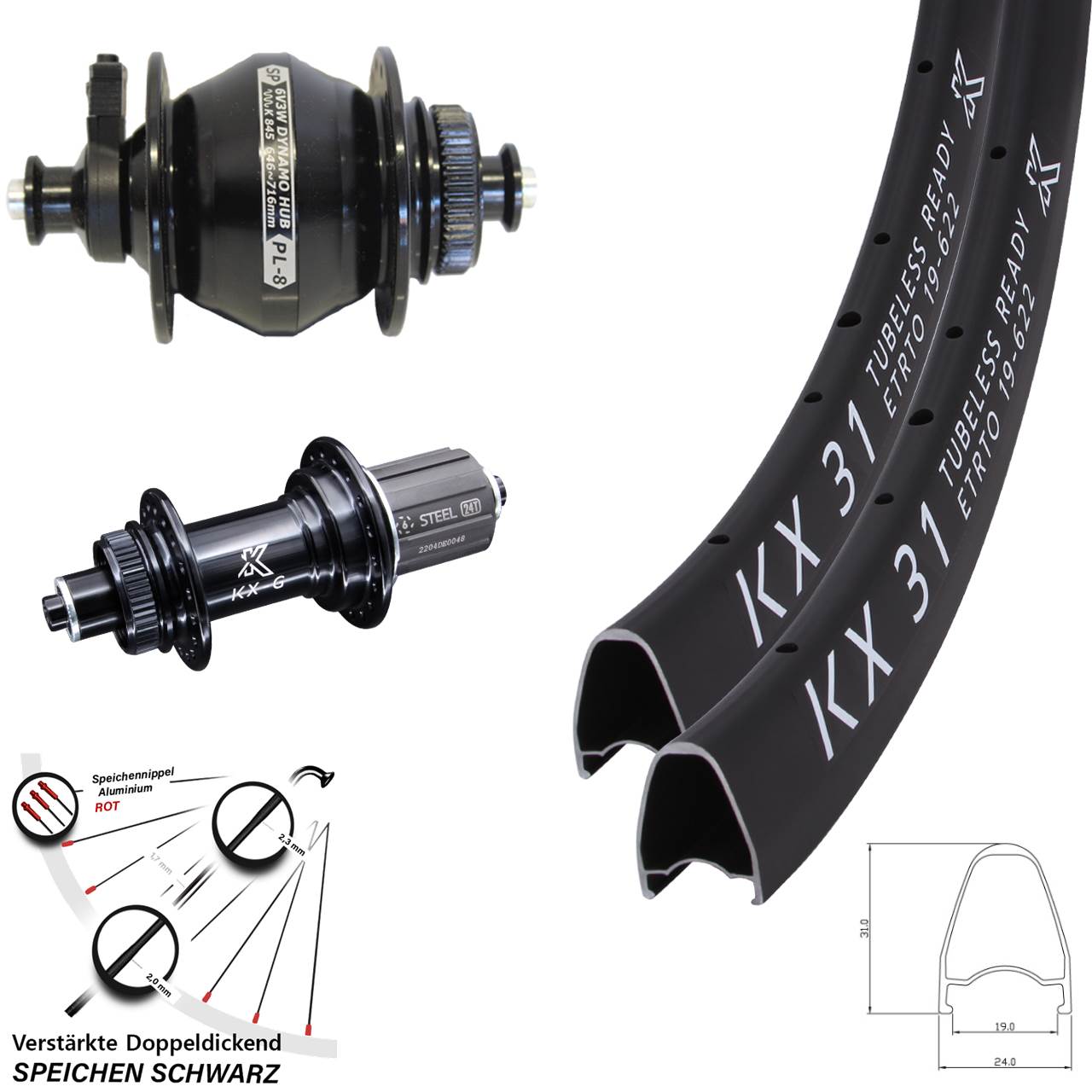 KX-GS 31 verstärkt Shutter PL-8 28 Zoll Centerlock Laufradsatz QR 8-12 fach HG