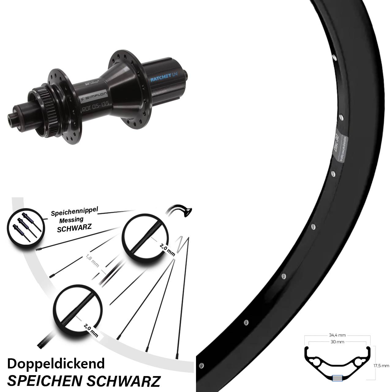 Centerlock Hinterrad für Schnellspanner 29 Zoll Ryde Disc 30 DT Swiss 370 Hybrid 8-11 fach