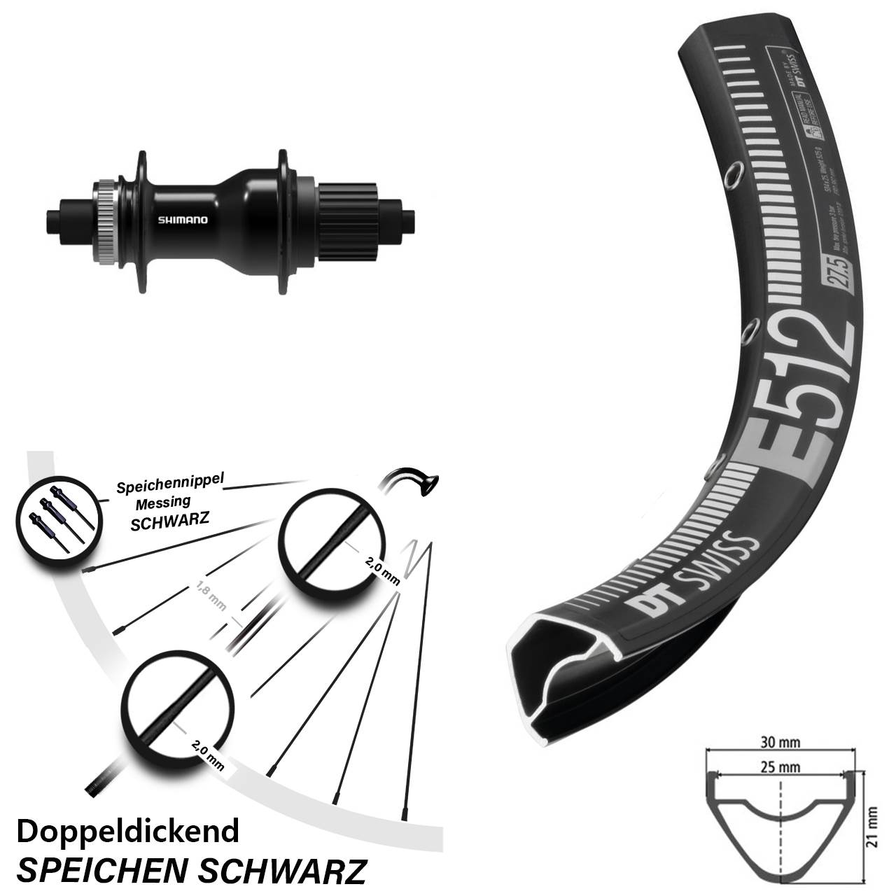 650B DT Swiss E512 Shimano FH-QC500 Disc Laufrad QR Micro Spline