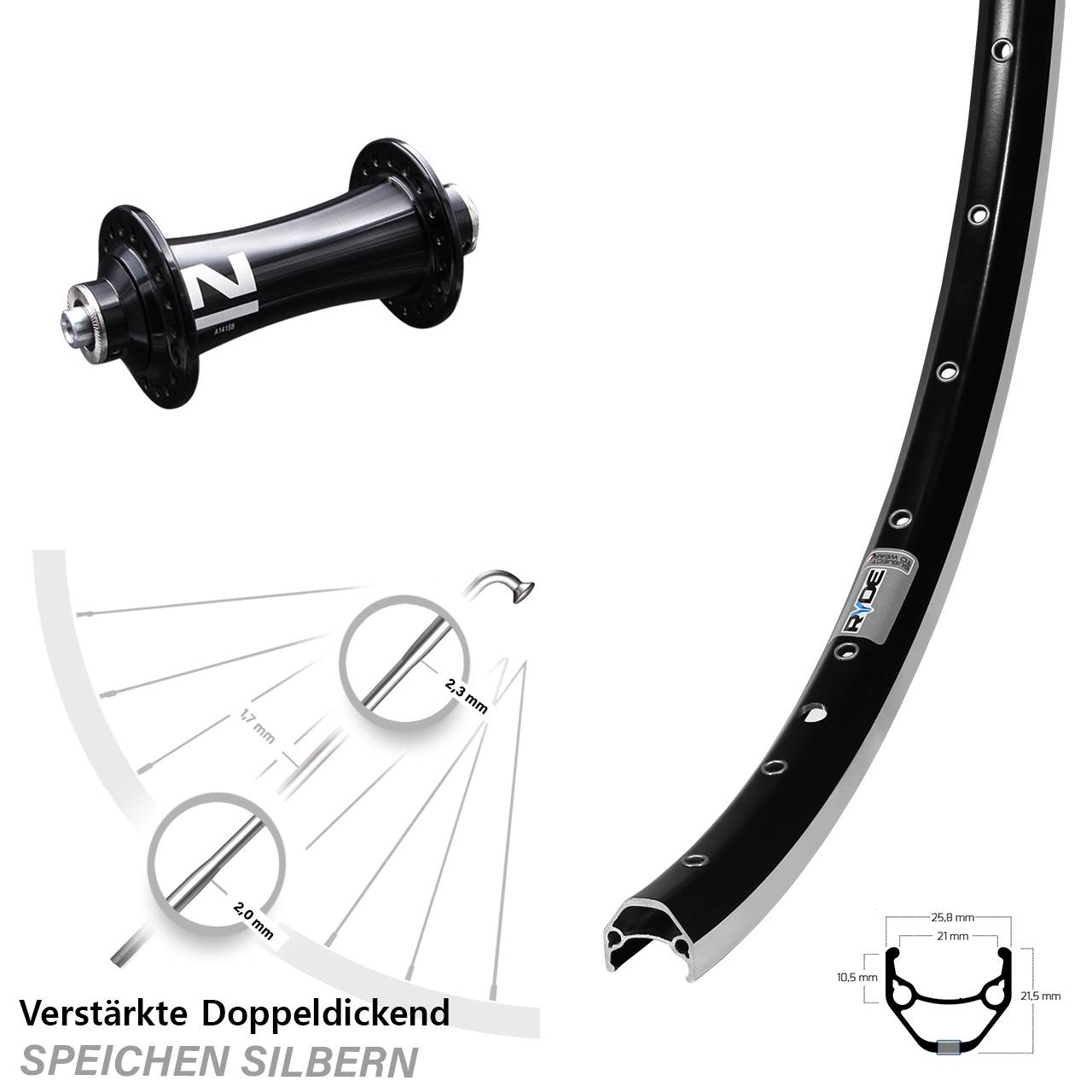 Vorderrad 28 Zoll Ryde ZAC 421 Novatec A141 SB QR
