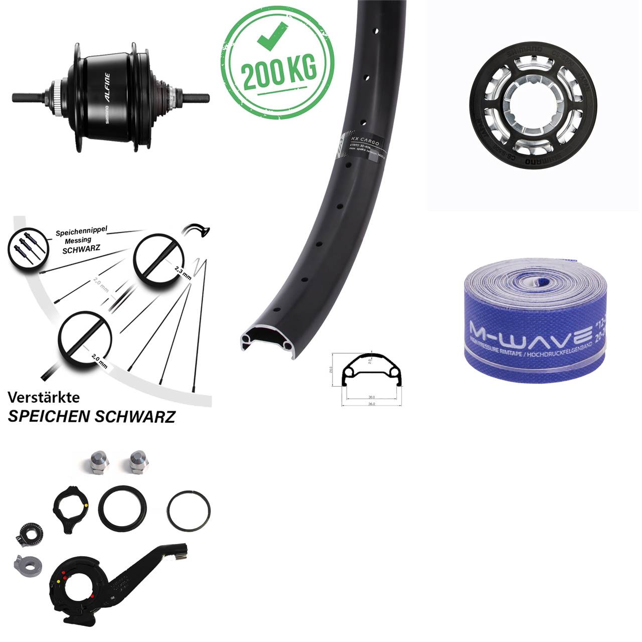 KX Cargo 20 Zoll Hinterrad Shimano Alfine 8-Gang schwarz