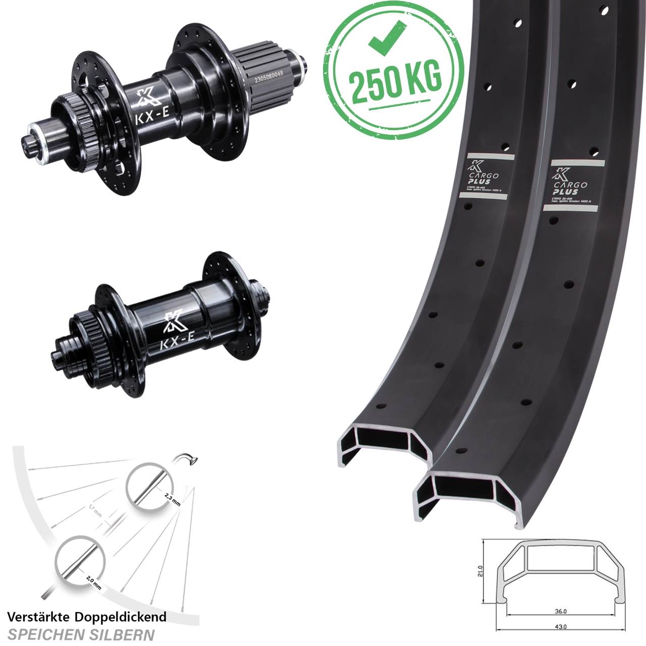 Disc Laufradsatz 20 Zoll KX-E Cargo Plus Heavy Duty Micro Spline für Schnellspanner