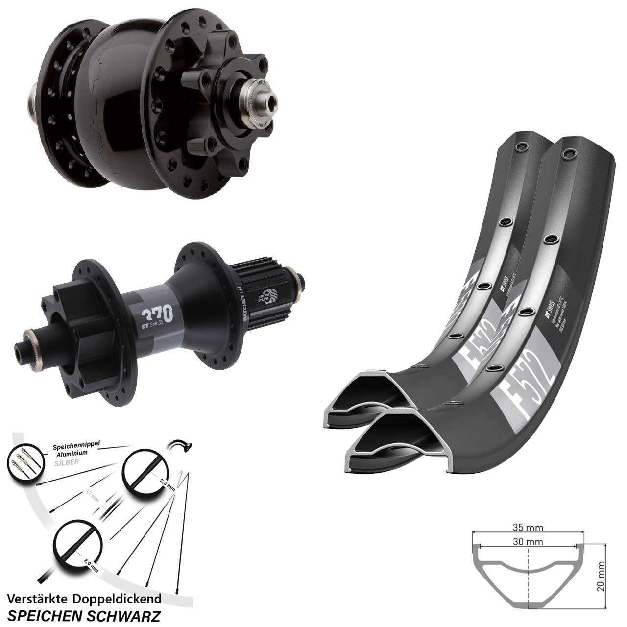 6-Loch Laufradsatz QR 27,5 Zoll DT Swiss F572 370 SON 28 Micro Spline