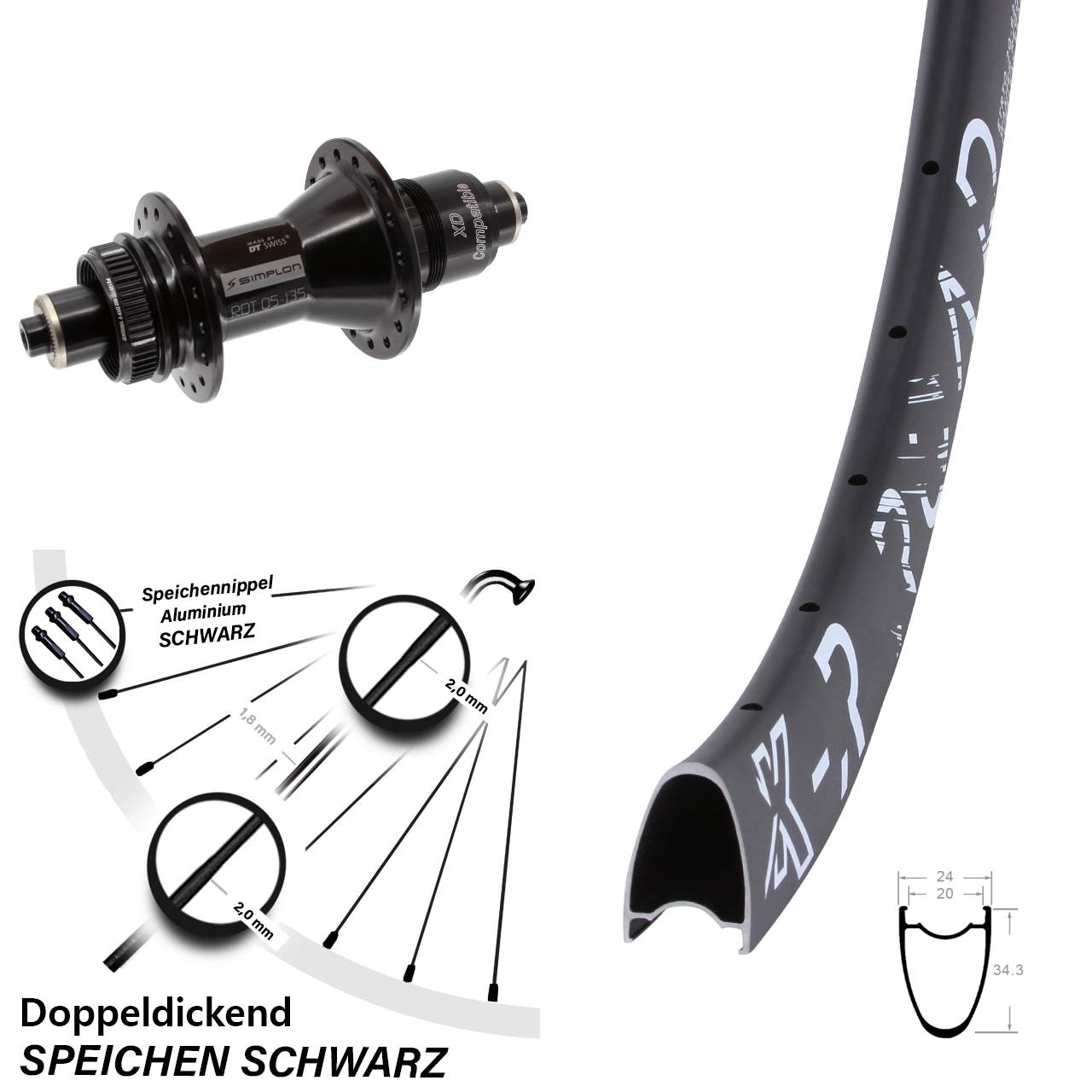 28 Zoll KX R Road DT Swiss 370 Hinterrad Centerlock XD QR
