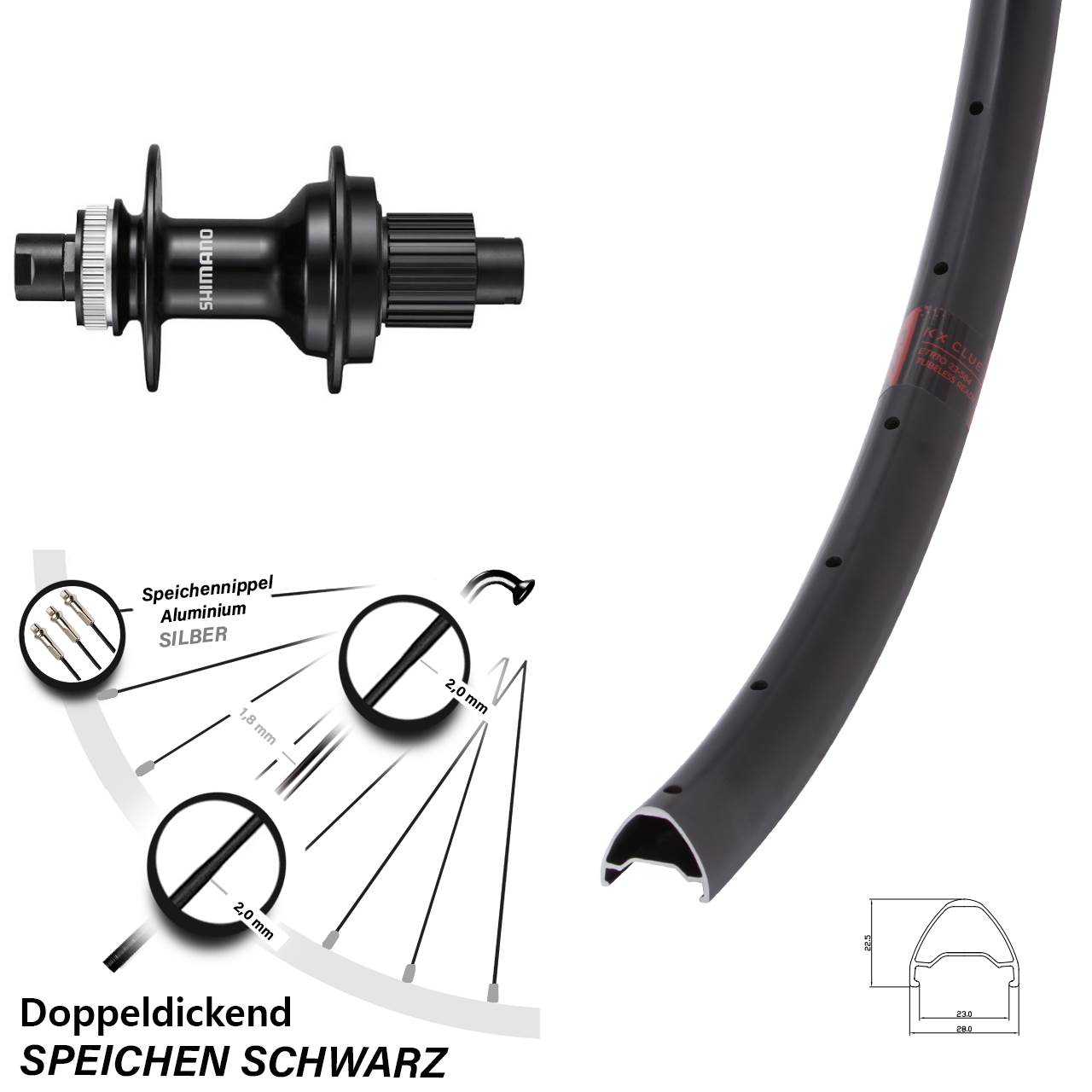 KX Clue Shimano FH-MT510 26 Zoll Disc Laufrad 12x142 Micro Spline