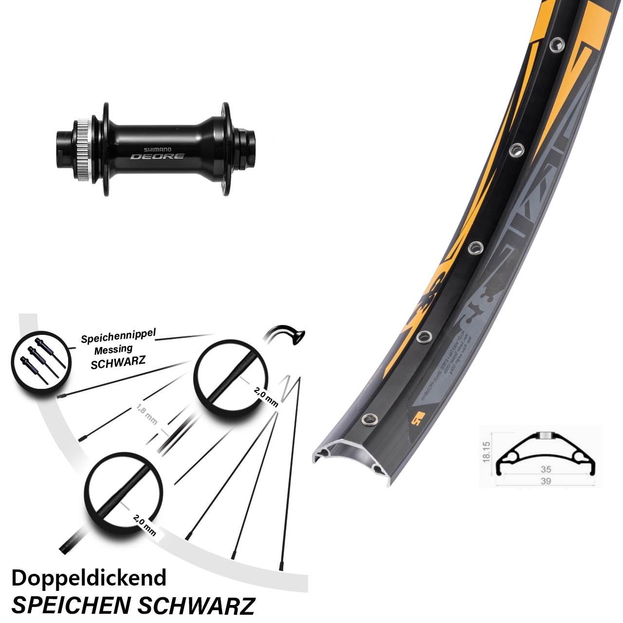 27,5 Zoll Rodi TRYP 35 Shimano HB-M6010-B Vorderrad Centerlock 15x110 Boost