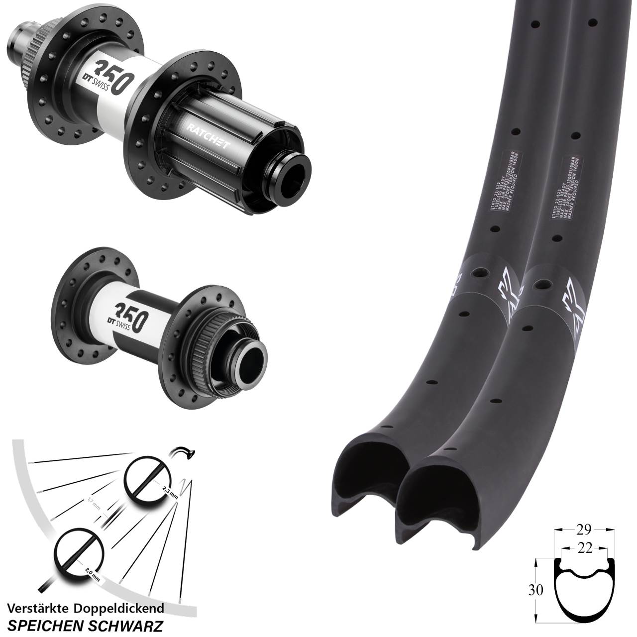 28 Zoll KX-RC Gravel Carbon DT Swiss 350 Disc Laufrad-Satz 15x100 12x142 11-12 fach