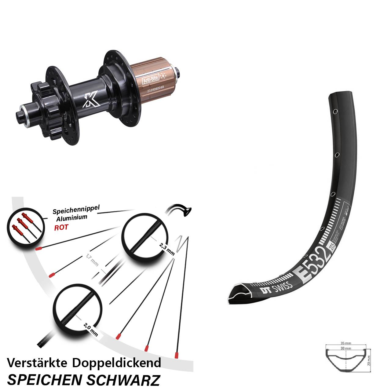 Disc Laufrad für Schnellspanner 29 Zoll DT Swiss E 532 KX-M 8-12 fach
