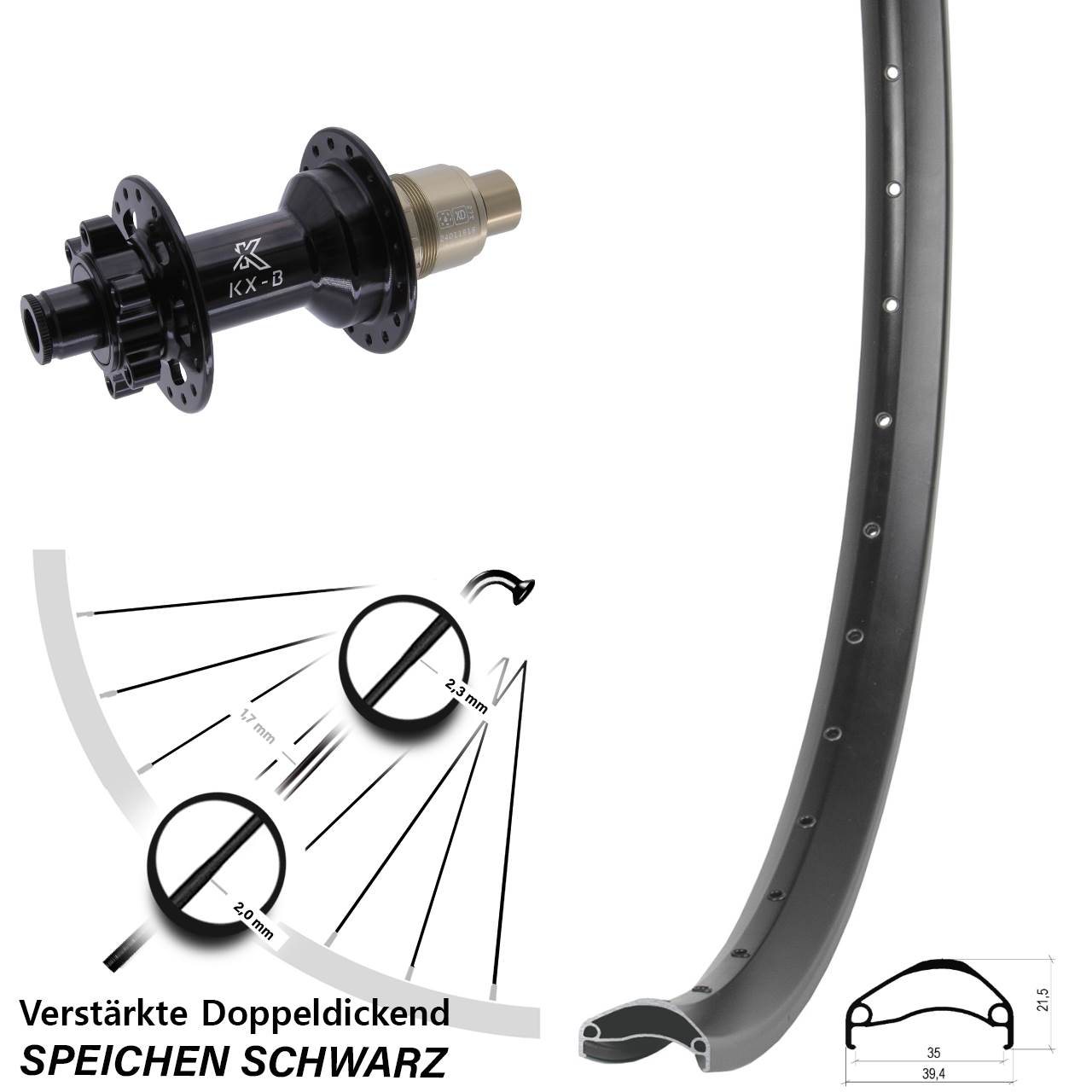 27,5 Zoll Ambrosio E35 KX-B Disc Hinterrad 12x148 SRAM XD
