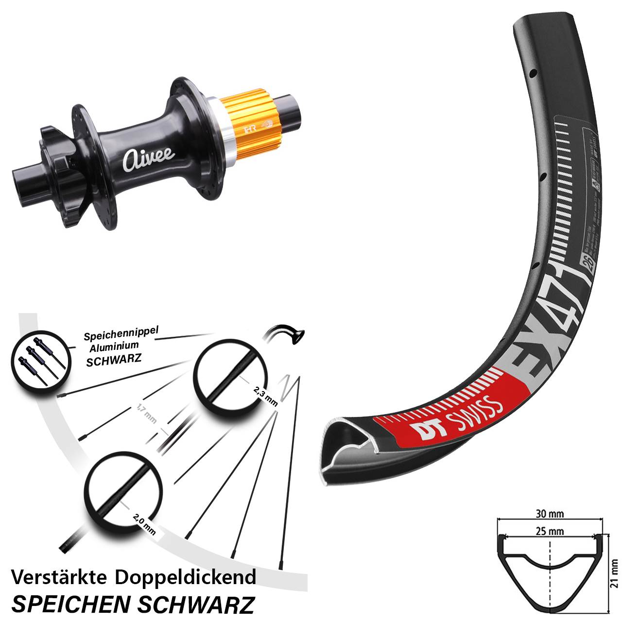 Hinterrad 6-Loch 12x148 650B DT Swiss EX 471 Aivee Classic Shimano Micro Spline